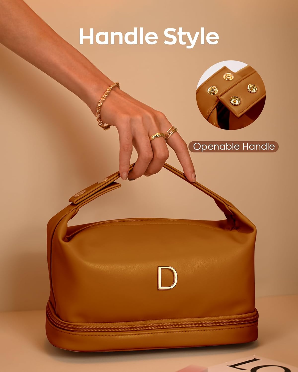 Personalized Gifts for Women Unique, Makeup Bag with Handle, Initial Double Layer Cosmetic Bag with Makeup Brush Organizer, Cute Cosmetic Pouch for Women, Gifts for Friends Female Mom