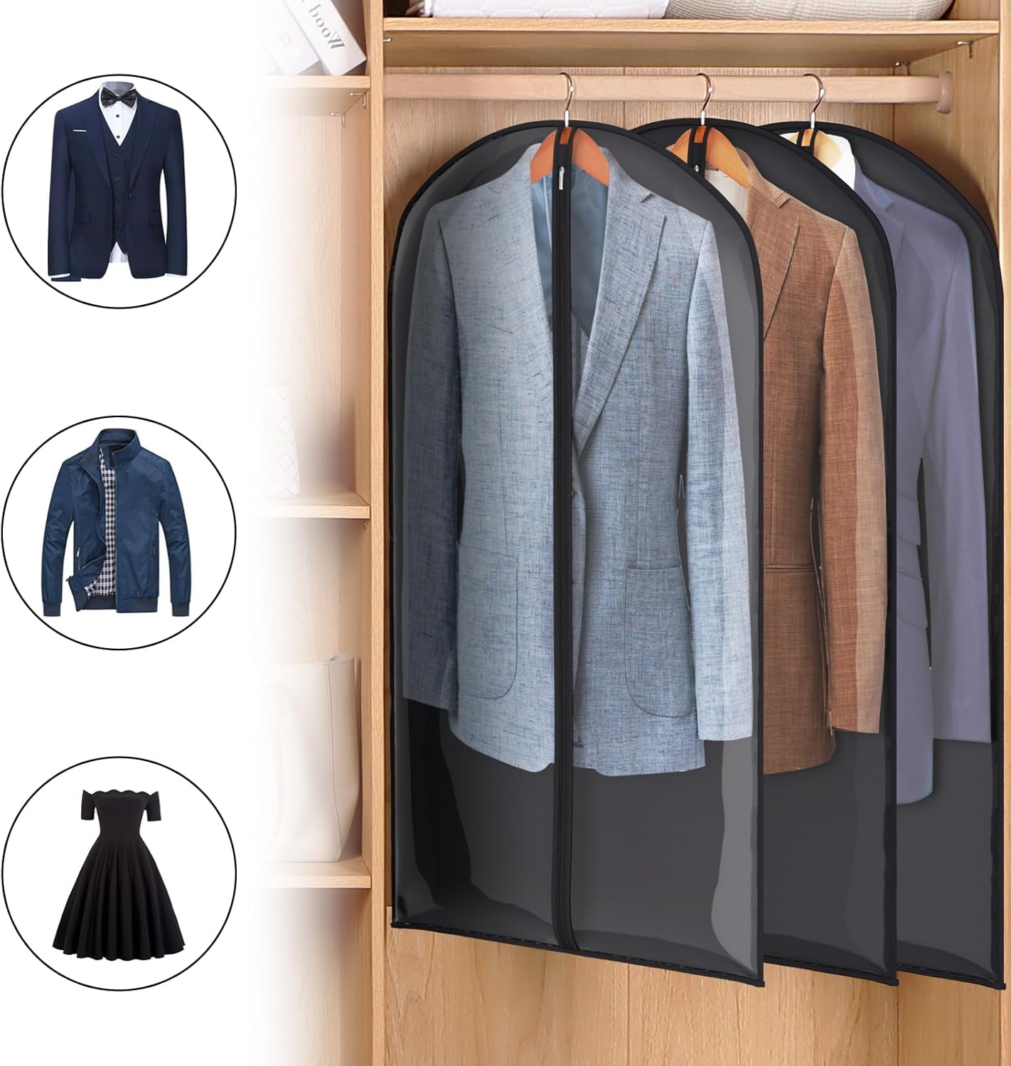 Zilink 43" Garment Bags for Hanging Clothes Clear Suit Bags for Closet Storage Garment Covers for Suits, Coats, Jackets, 16-Pack