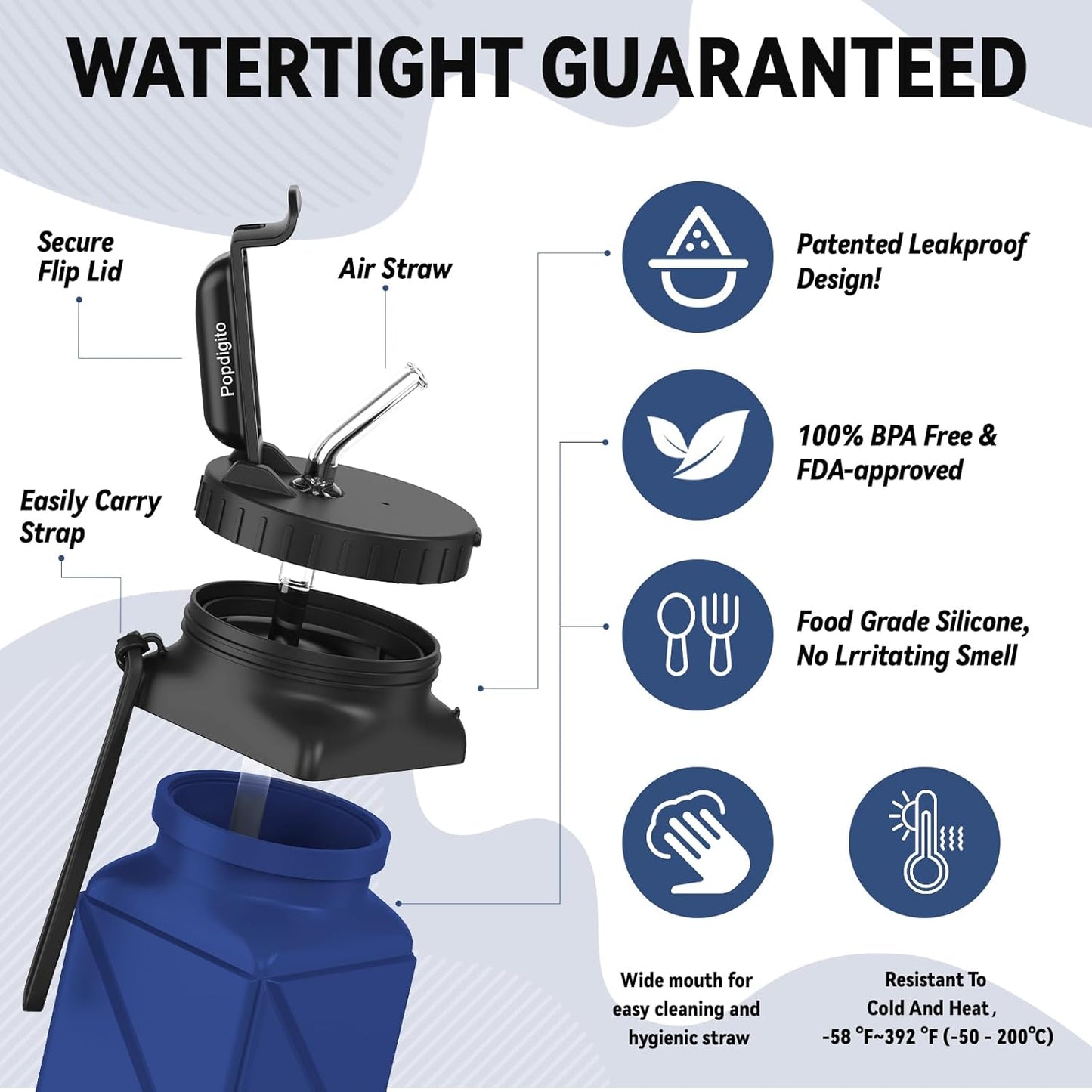 2pcs Collapsible Water Bottles 20.6oz Foldable Water Bottle BPA Free Reusable Lightweight LeakProof Travel Silicone Water Bottles for Travel Gym Hiking Camping Cycling Yoga Sports Outdoor