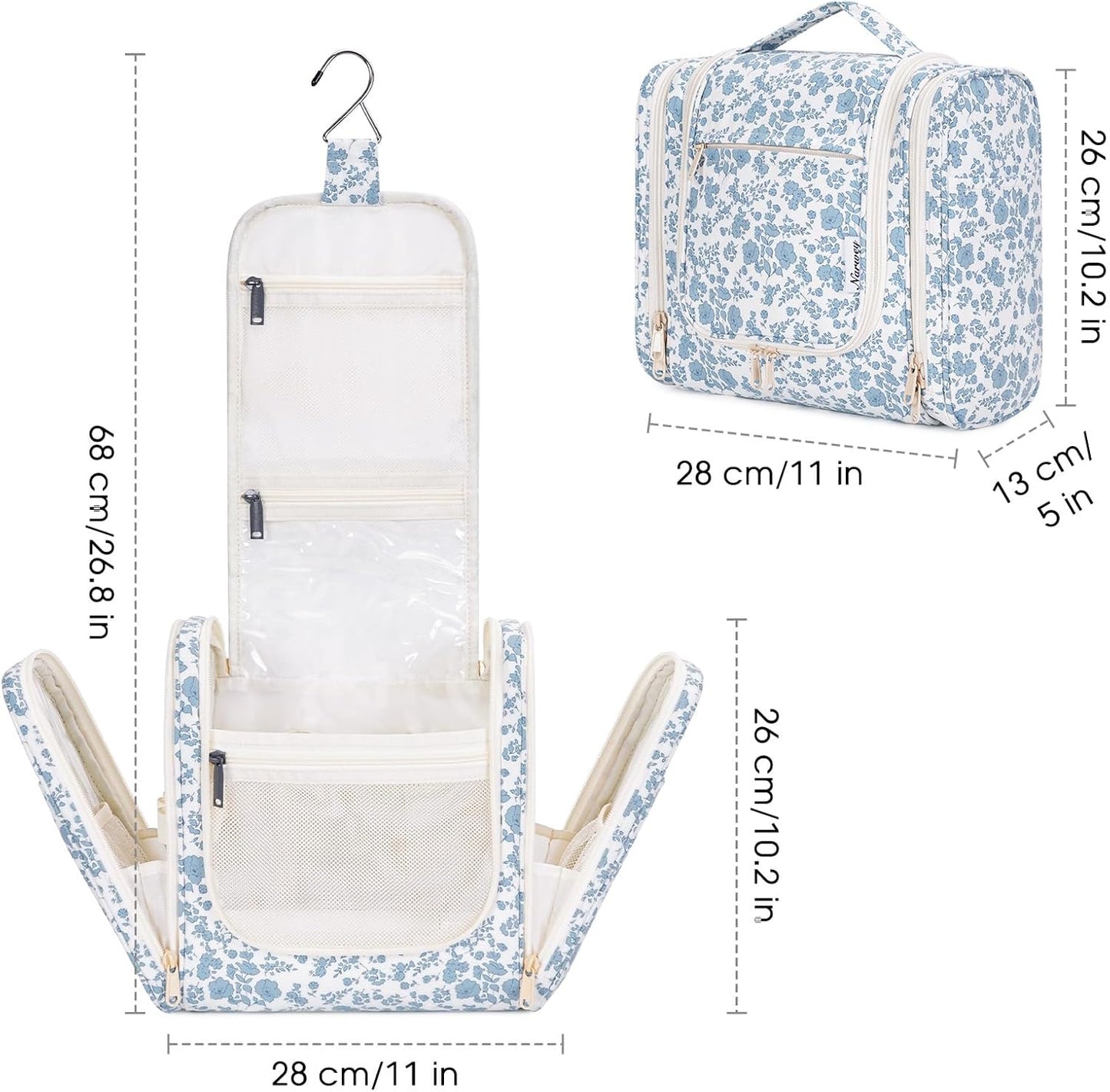 Narwey Hanging Toiletry Bag for Women Travel Makeup Bag Organizer Toiletries Bag for Cosmetics Essentials Accessories