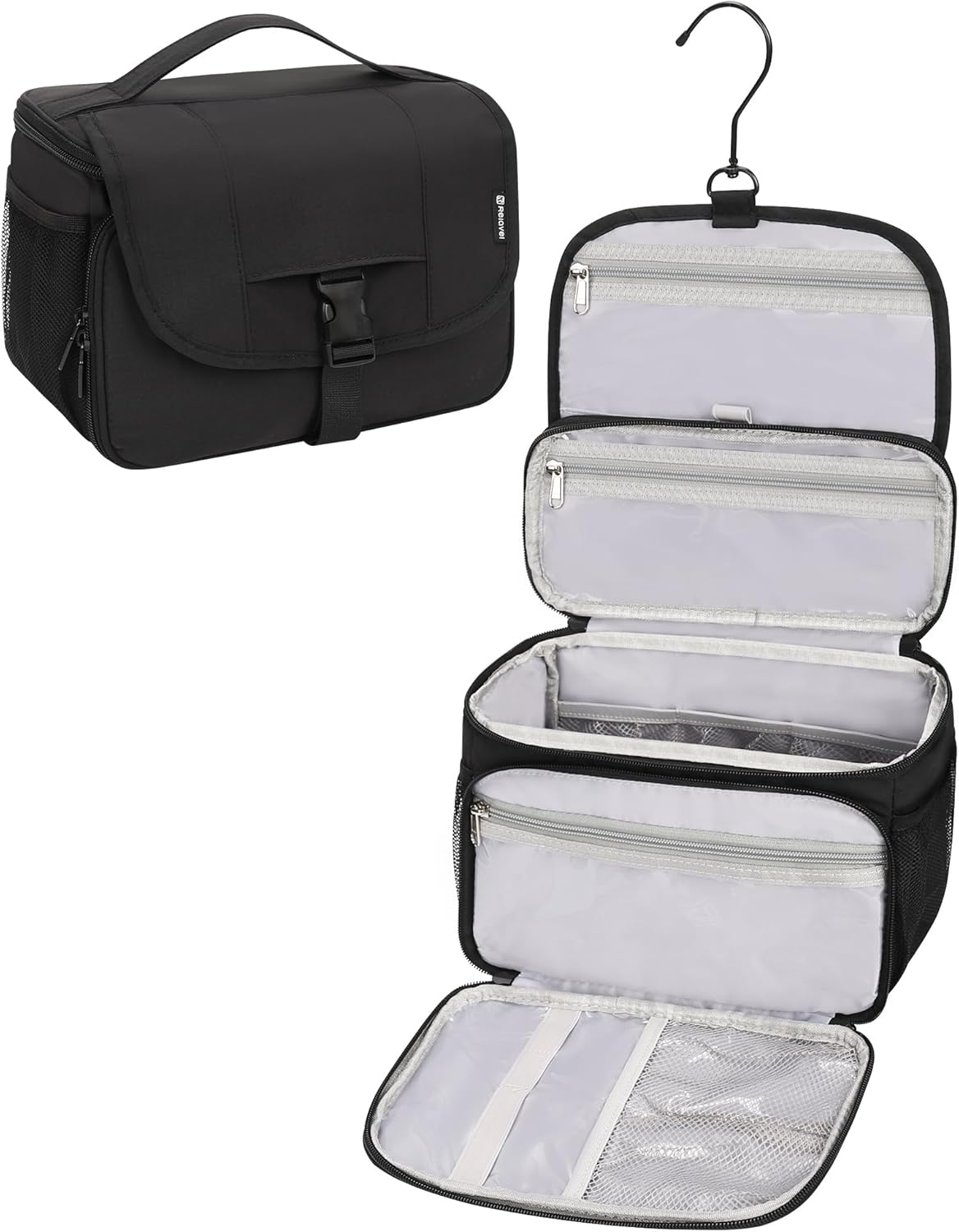 Relavel Toiletry Bag for Men, Hanging Toiletries Bag for Women Water Resistant Dopp Kit Shaving Bag, Travel Essentials Large Capacity Organizer Case for Toiletries Accessories, Black