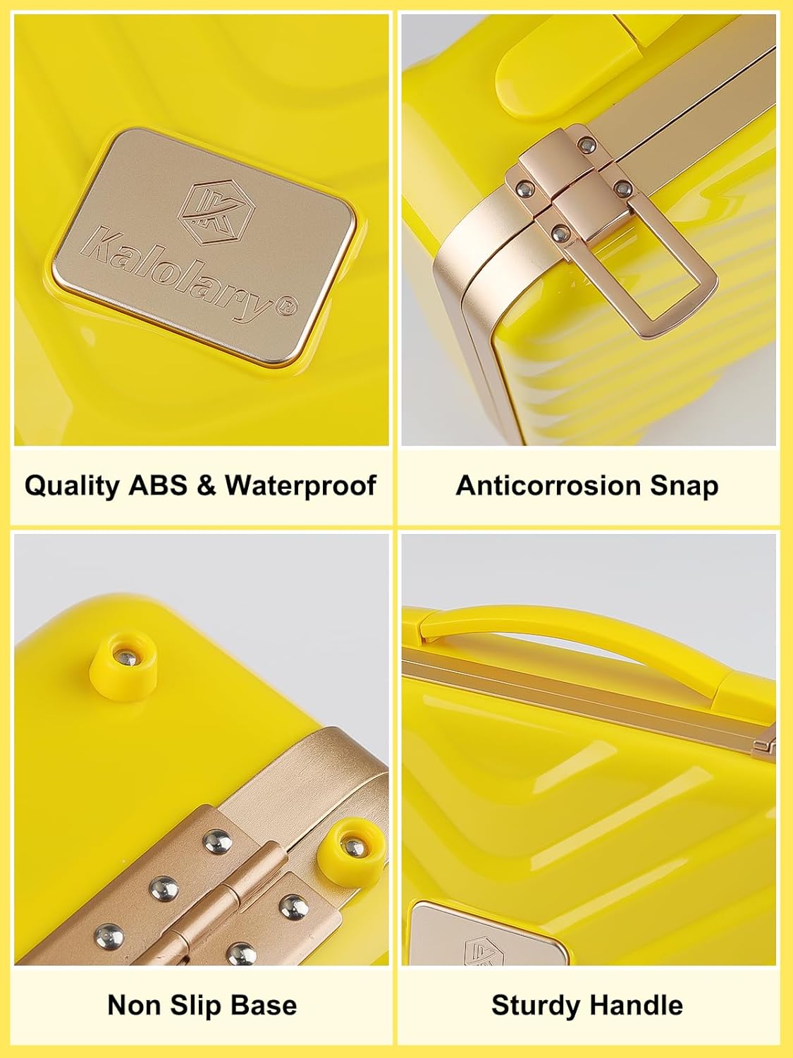 Kalolary Travel Makeup Train Cases with Lighted Mirror 3 Color Setting, Makeup Bag Cosmetic Case Organizer Adjustable Brightness Portable Makeup Storage Box with Detachable 5X Magnifying Mirror Yellow