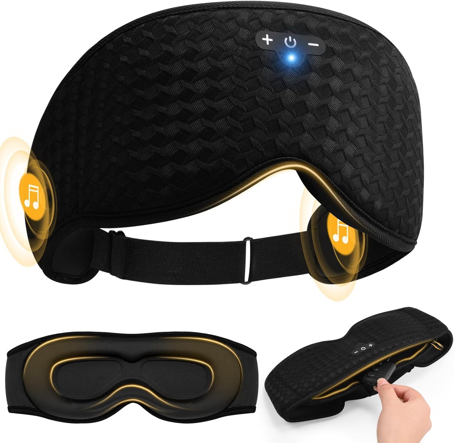 3D Contoured Sleep Mask with Bluetooth Headphones, Adjustable Blackout Sleeping Mask, Easy Installation Sleeping Headphones with Ultra-Thin Stereo Speakers for Men, Women - Black