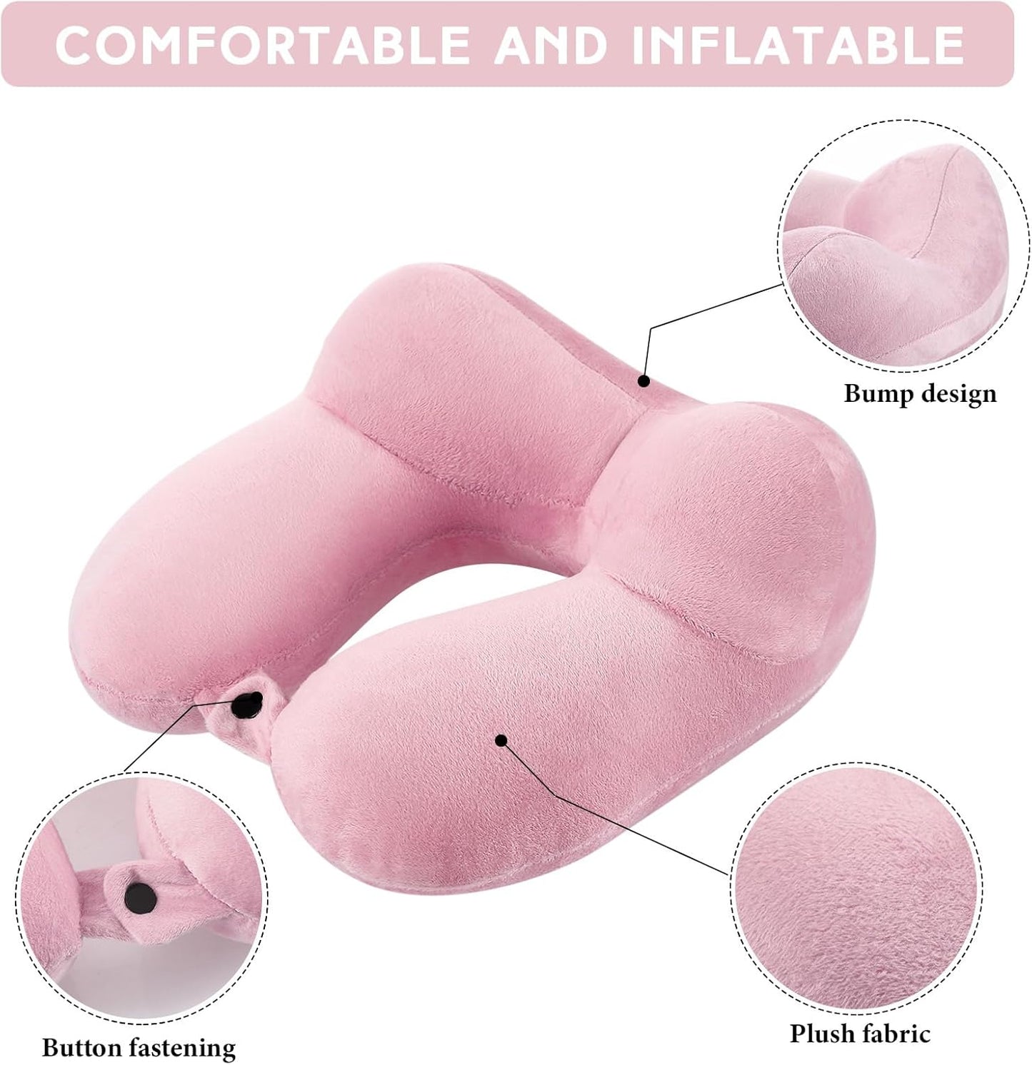 Sintuff 2 Pack Inflatable Travel Pillow for Airplanes Inflatable Neck Flight Pillows with Compact Bag and Blindfold for Traveling, Airplane, Train, Car, Office(Light Pink and Violet)