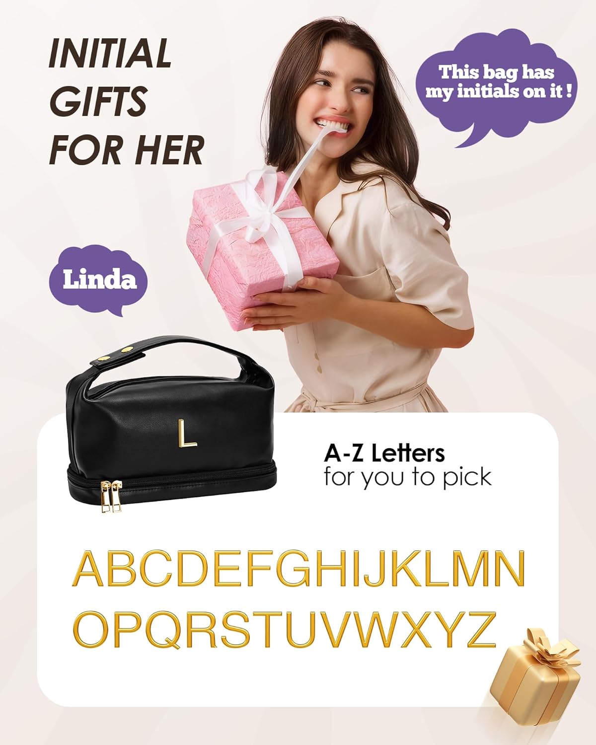 Gift for Her, Gifts Ideas, For Women 40S Makeup Bag with Handle, Cosmetic Bag, Teen Girl Gifts Trendy Stuff-Makeup Bags College Gift for Woman Toiletry Bag with Makeup Brush Organizer