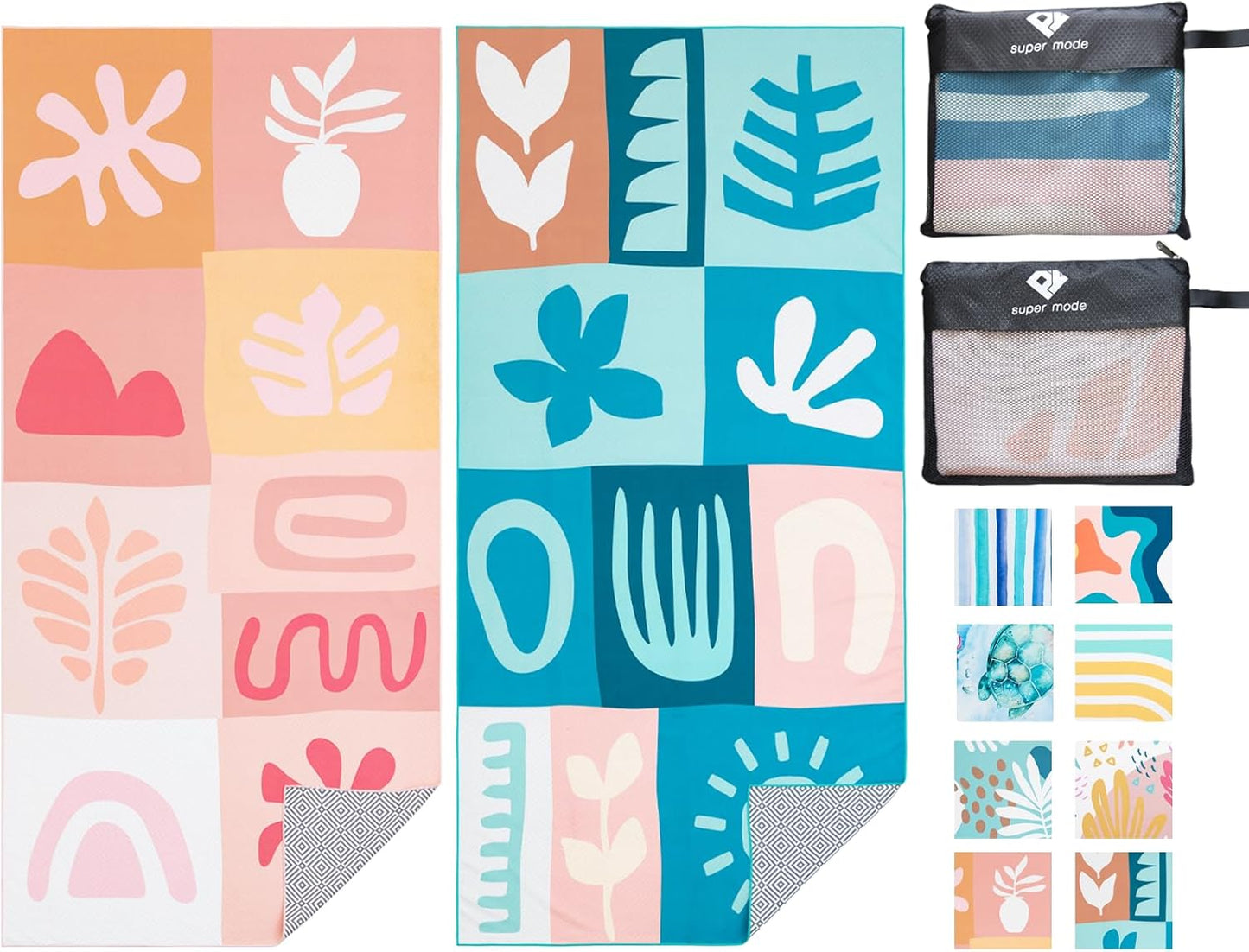 PY SUPER MODE 2 Pack Beach Towel - 75 x 35 inches Quick Dry Microfiber Beach Towels Oversized, Lightweight Soft and Absorbent Suitable for Swimming Pool Camping for Adults