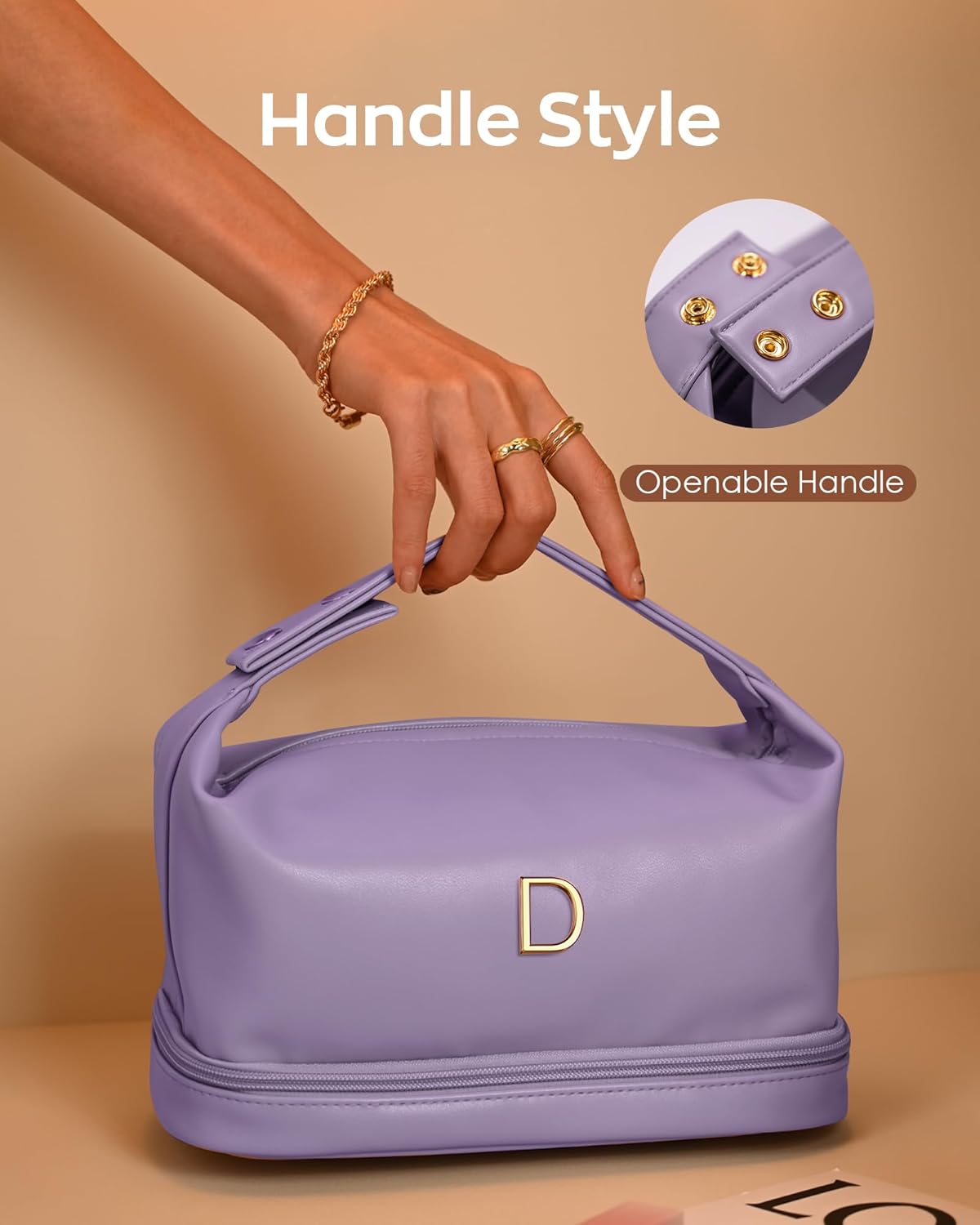 Engagement Gifts, Initial Large Makeup Bag, Personalized Double Layer Cosmetic Bag with Makeup Brush Organizer, Waterproof, Large Capacity PU Leather Travel Toiletry Bag