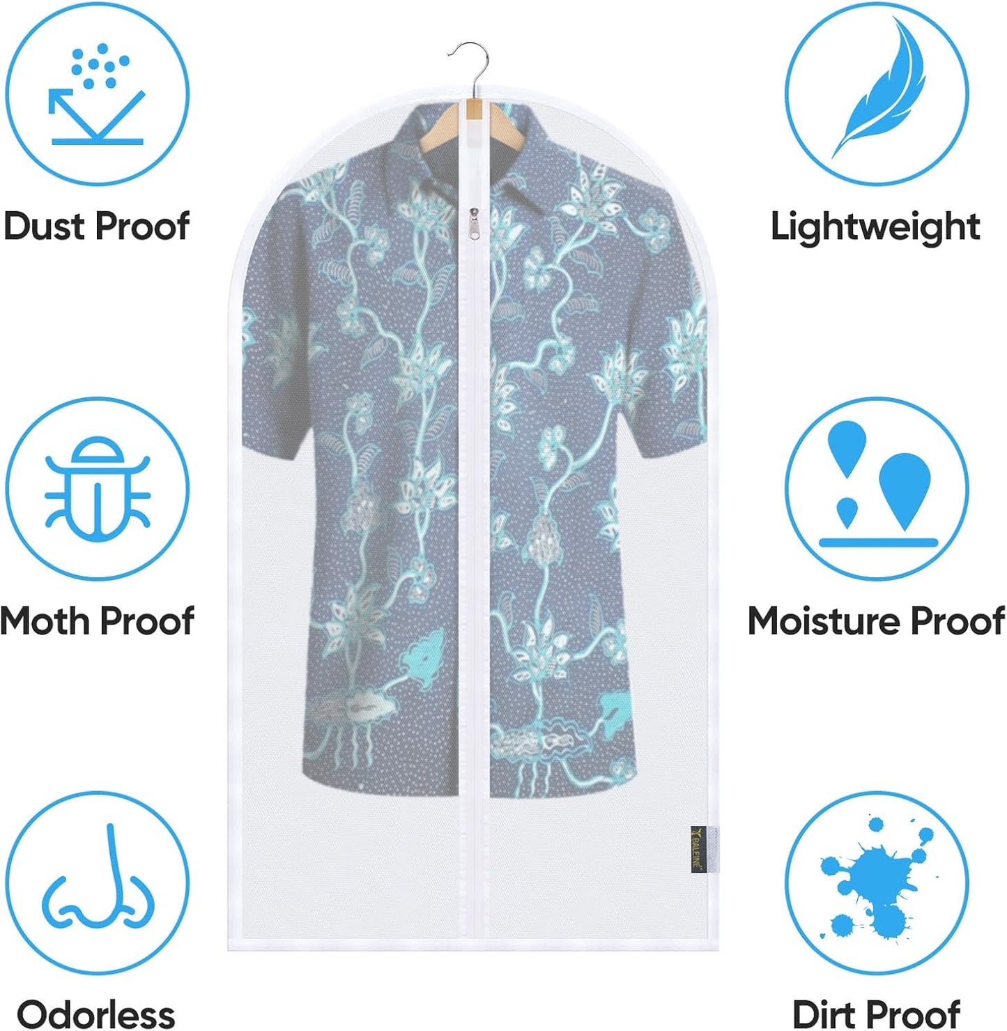 BALEINE 60'' Translucent Garment Bags, 12 Packs PEVA Dress Bag for Closet Clothes Dresses Suit Coats Storage (White, 12PK)