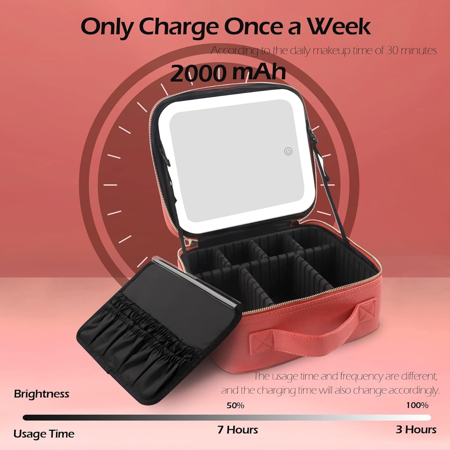 MOMIRA Travel Cosmetic Train Case with Lighted Mirror 3 Color Scenarios Cosmetic Bag Organizer with Adjustable Dividers Makeup Storage for Women, Makeup Accessories & Tools Case Red