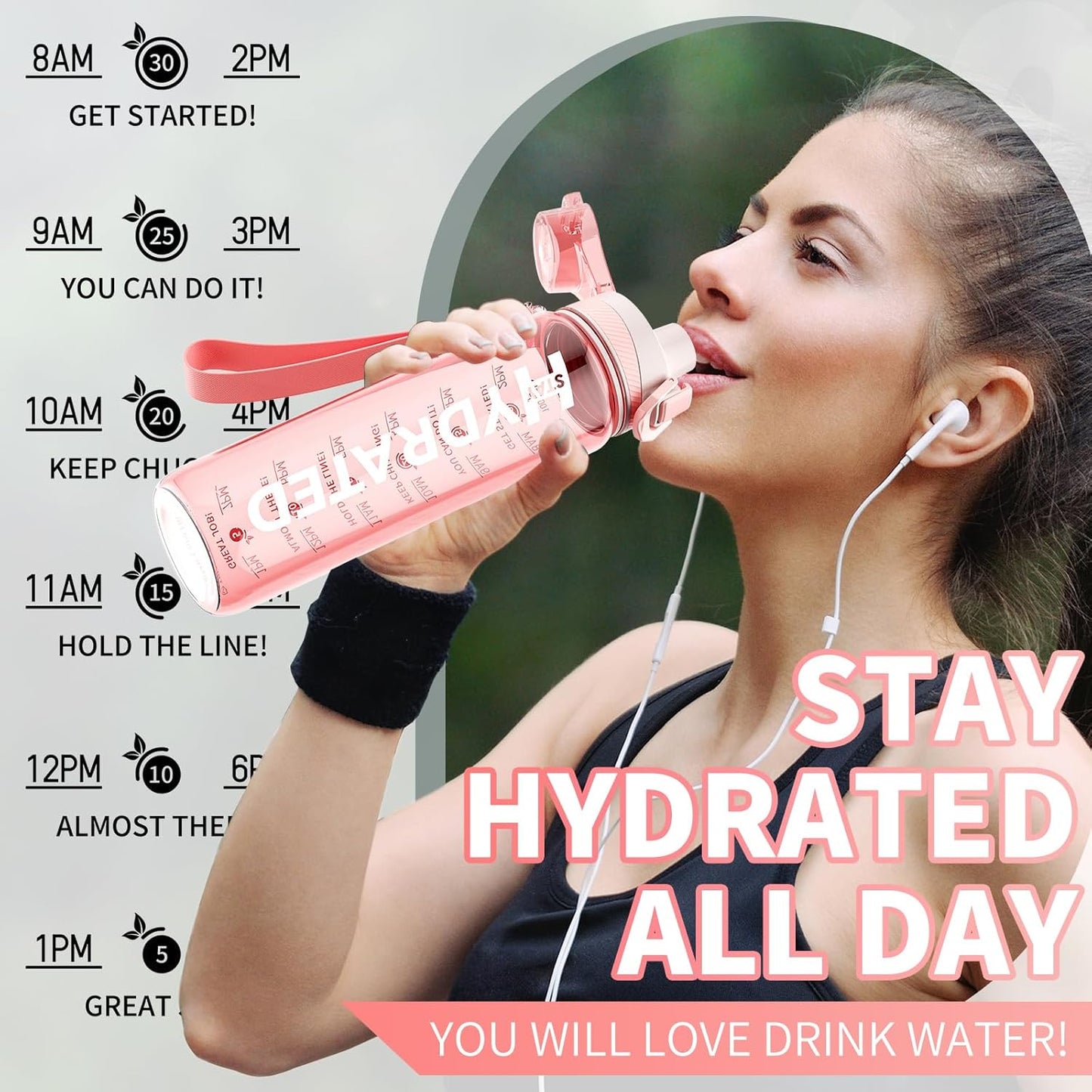 Water Bottle, 32 oz Motivational Water Bottles with Time Marker-Tritan & BPA Free, Sports Water Bottle with Time to Drink & Strap, Wide Mouth, Leakproof -Gift for Christmas Gym Fitness & Outdoor