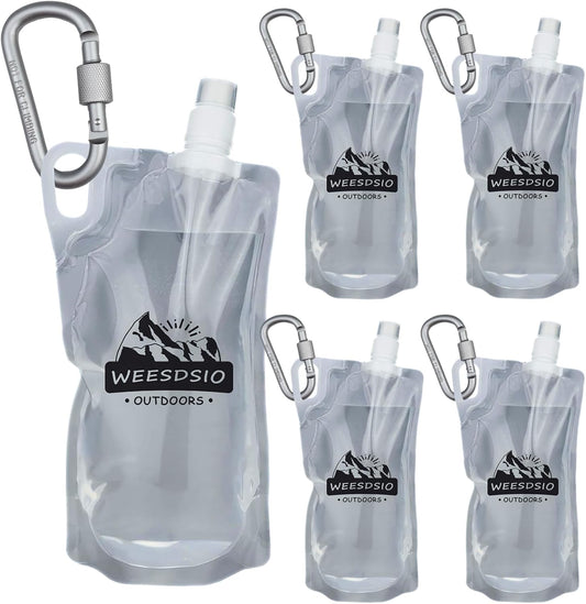 5-Pack 1L Hiking Collapsible Water Bottles with Mountaineering Buckle (Not Suitable for Climbing) BPA-Free Foldable Backpacking Water Bottle for Camping Hiking Running Cycling Mountaineering