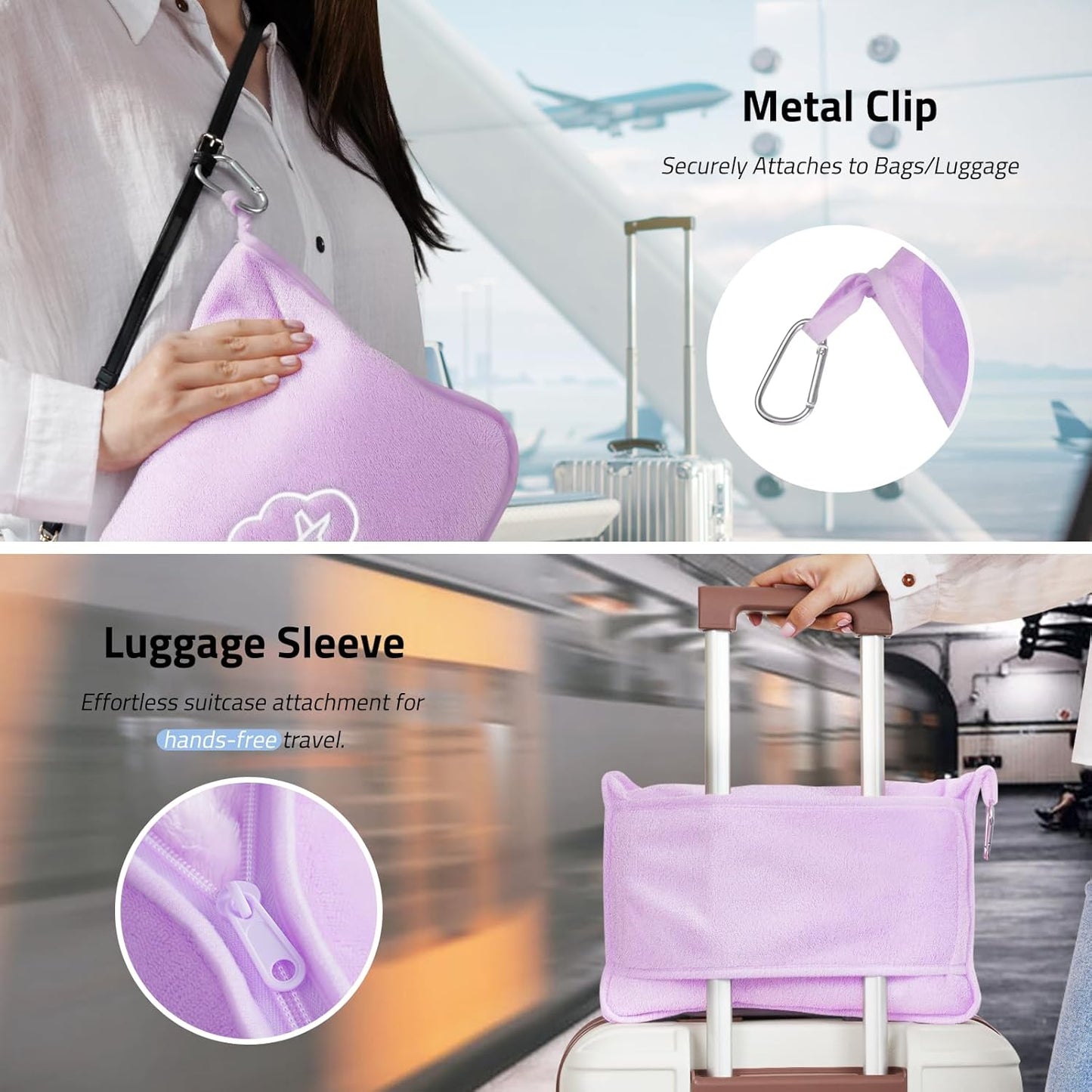 Travel Blanket, 3-in-1 Ultra-Soft, Warm & Lightweight Travel Blanket Airplane with Bag, 65x40 in, Airplane Travel Essentials for Women, Men & Kids with Eye Mask, Luggage Sleeve & Backpack Clip