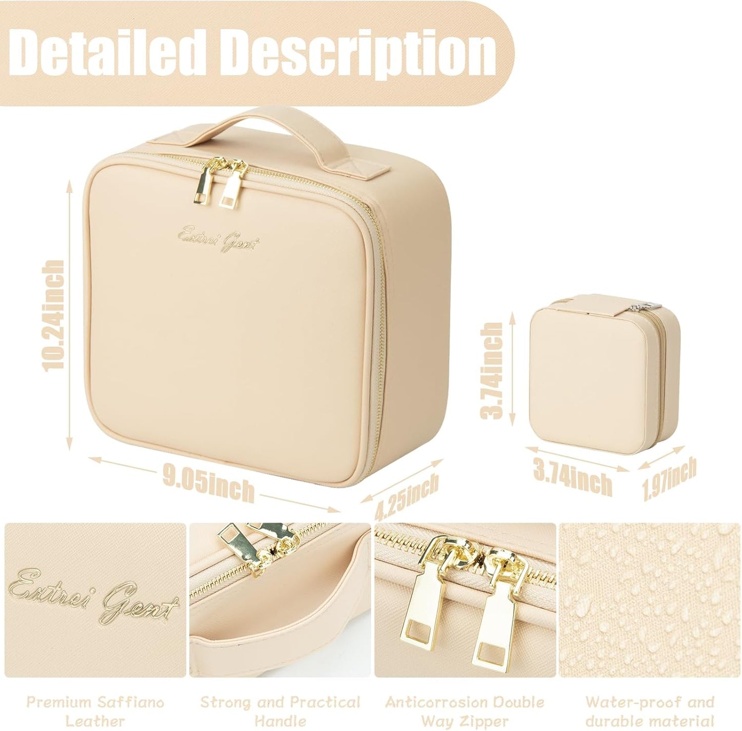 Makeup Travel Train Case with Mirror LED Light 3 Adjustable Brightness Large Cosmetic Bag Portable Storage Adjustable Partition Waterproof Makeup Brushes Make up Jewelry Gift for Women