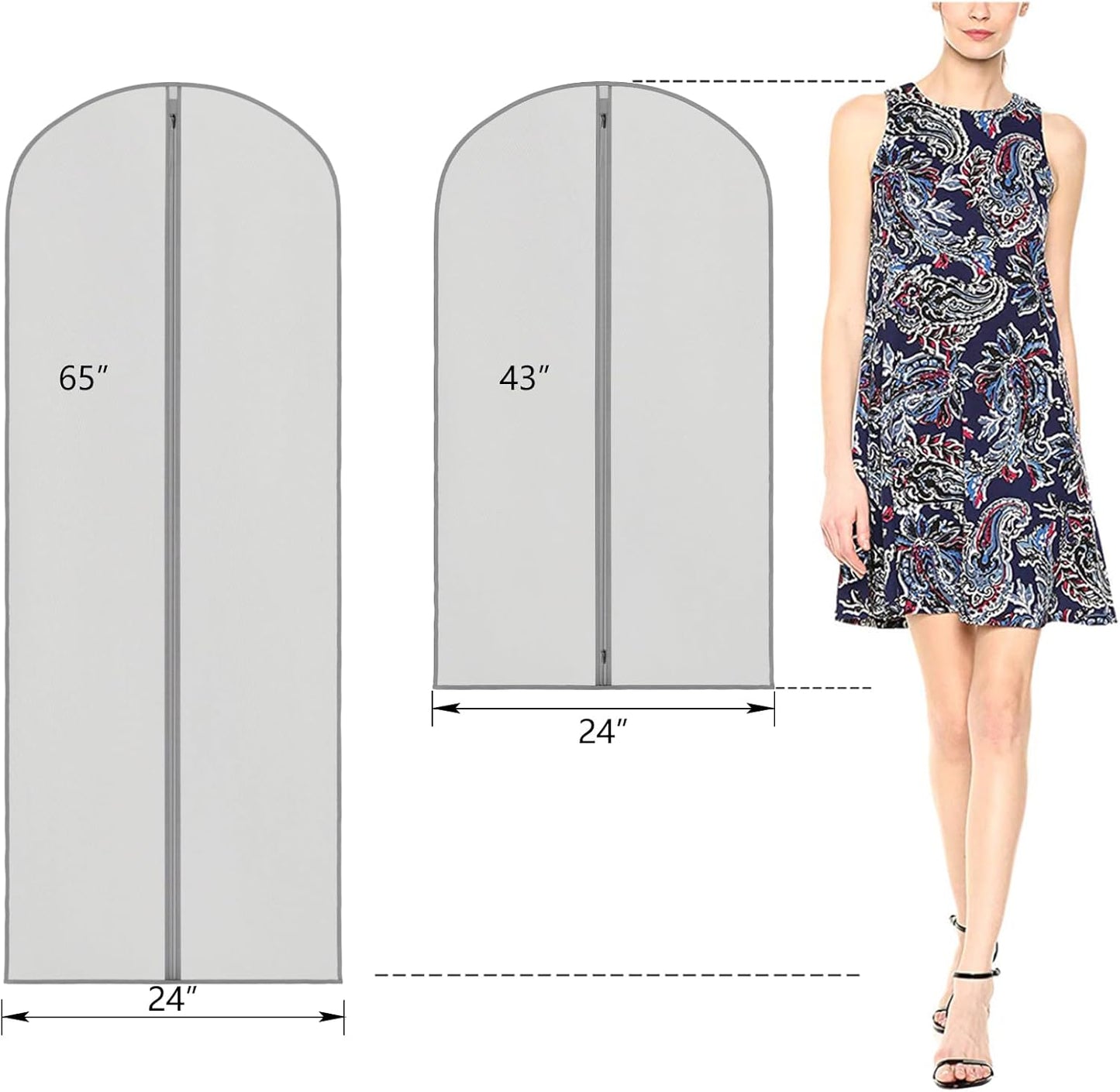 Zilink 3 Pack 65" Long Clear Dress Bags for Gowns, Coats, Jackets - Gray, Breathable, Zipper Closure