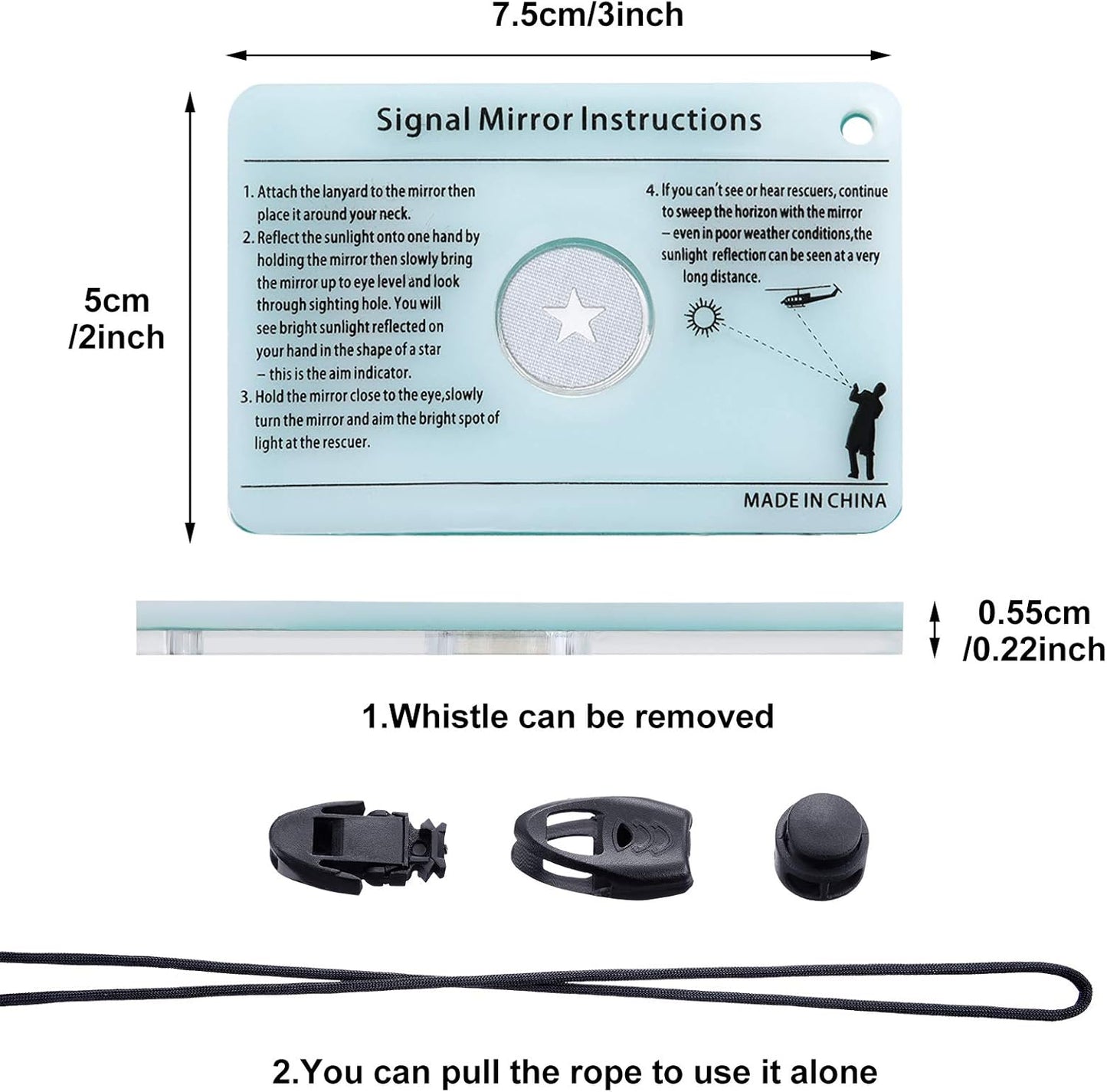 Jetec 2 Pieces Survival Reflective Mirror 2 x 3 Inch Send Remotely PFD Mirrors Outdoor Survival Technologies Small Signal Mirror for Backpacking