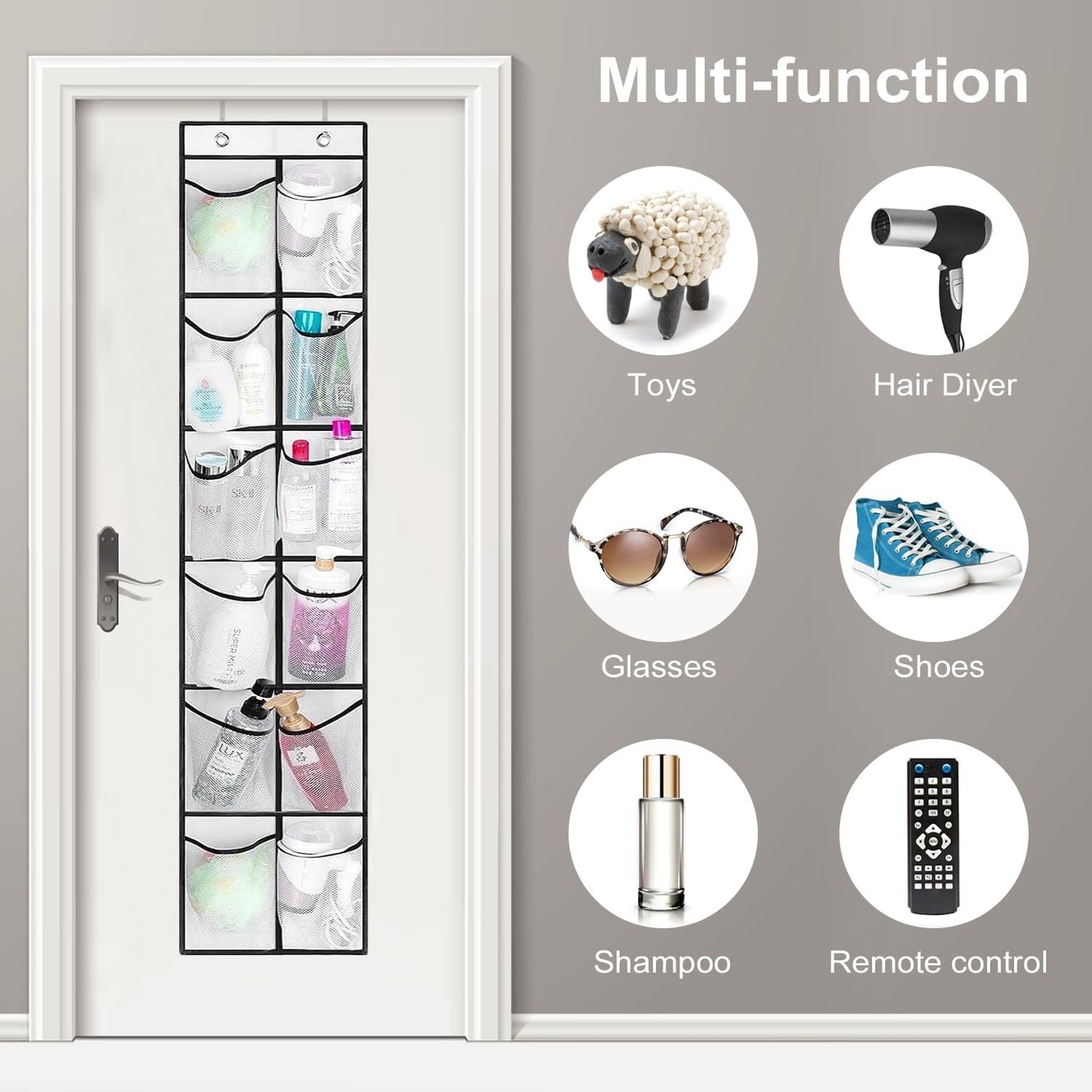 12 Large Pockets Over The Door Hanging Shoe Organizer, White
