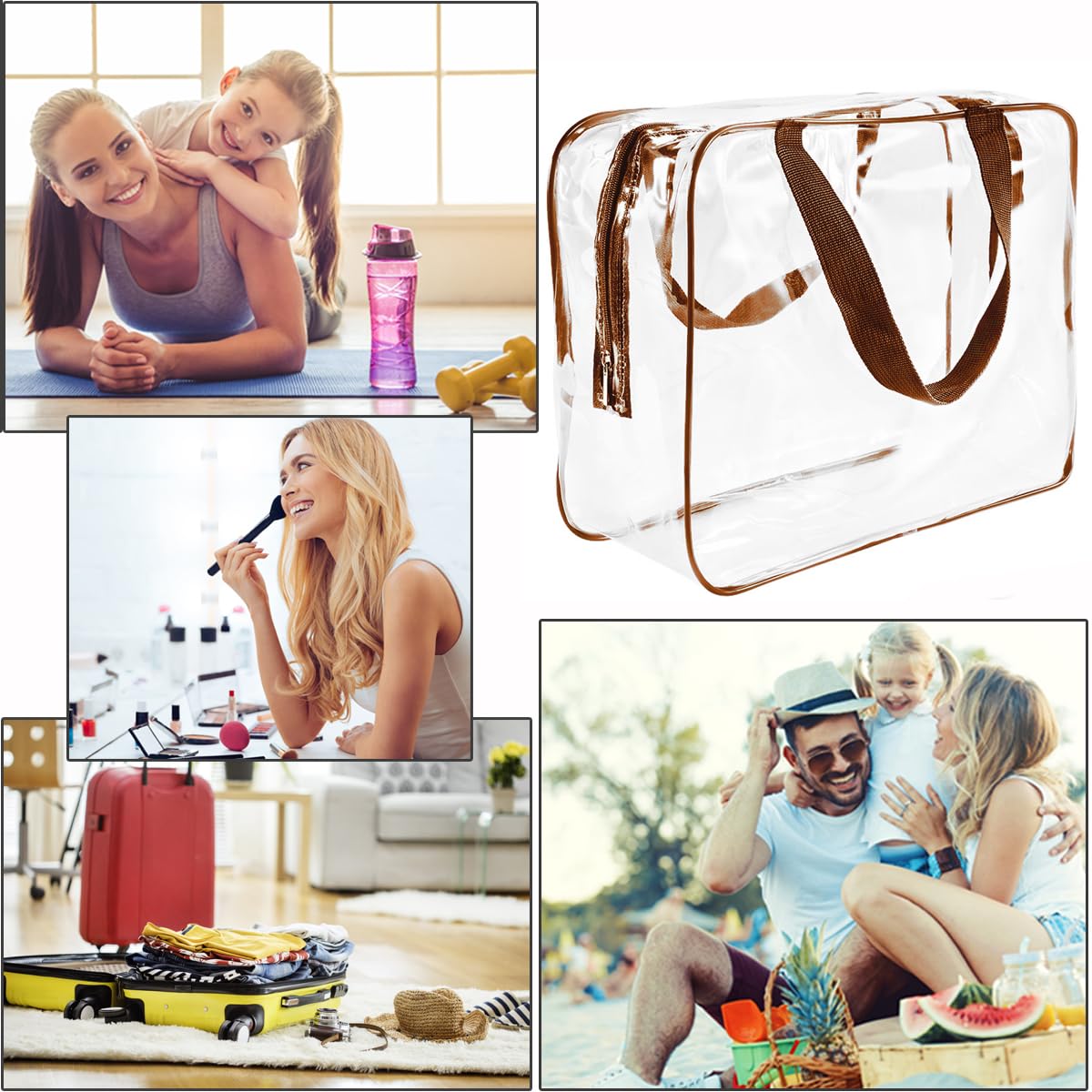 2Pcs Crystal Clear PVC Travel Toiletry Bag Kit for Women Men, Waterproof Vinyl Packing Organizer Storage Bags with Zipper Handle Straps, Cosmetic Pouch Carry on Airport Airline Compliant Bag Handbag