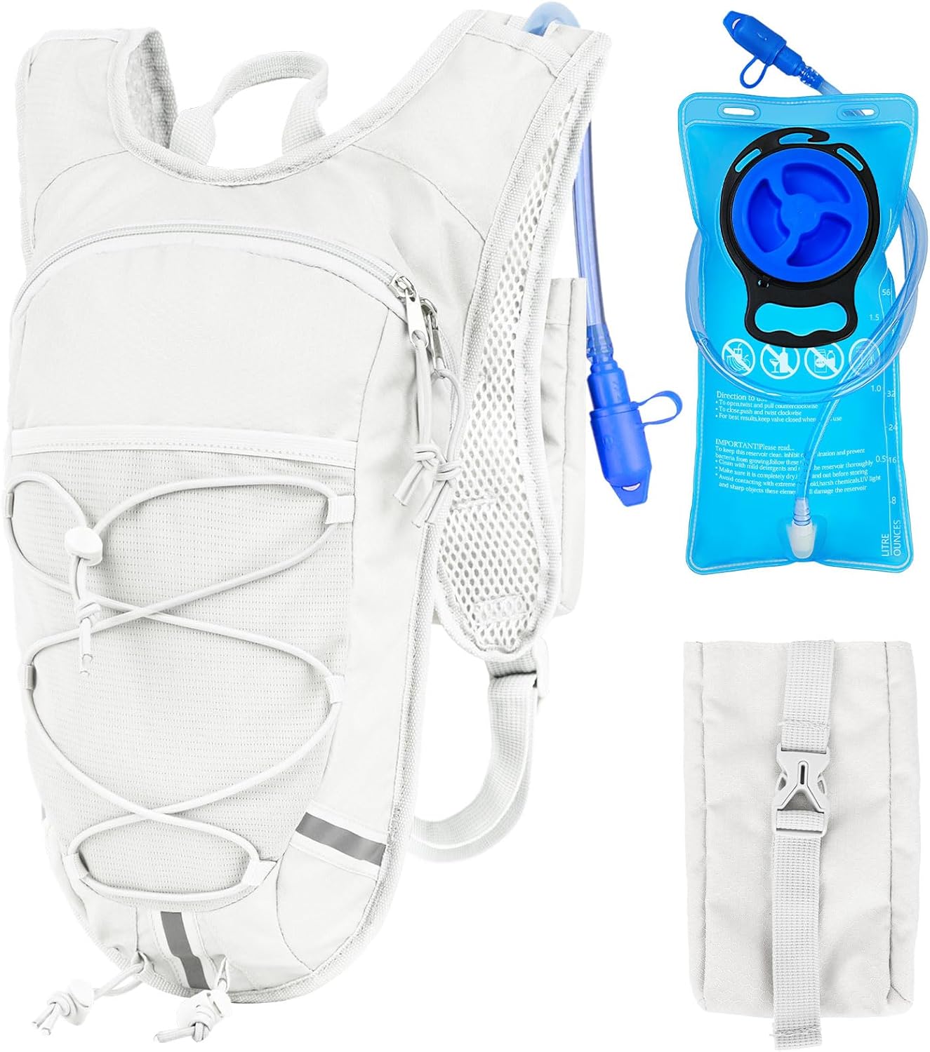 Lightweight Hydration Backpack 2L Water Bladder Pack for Running, Cycling, Hiking – Anti-Theft Water Backpack with Phone Holder, Trekking Pole Holder & Reflective Strips for Men & Women
