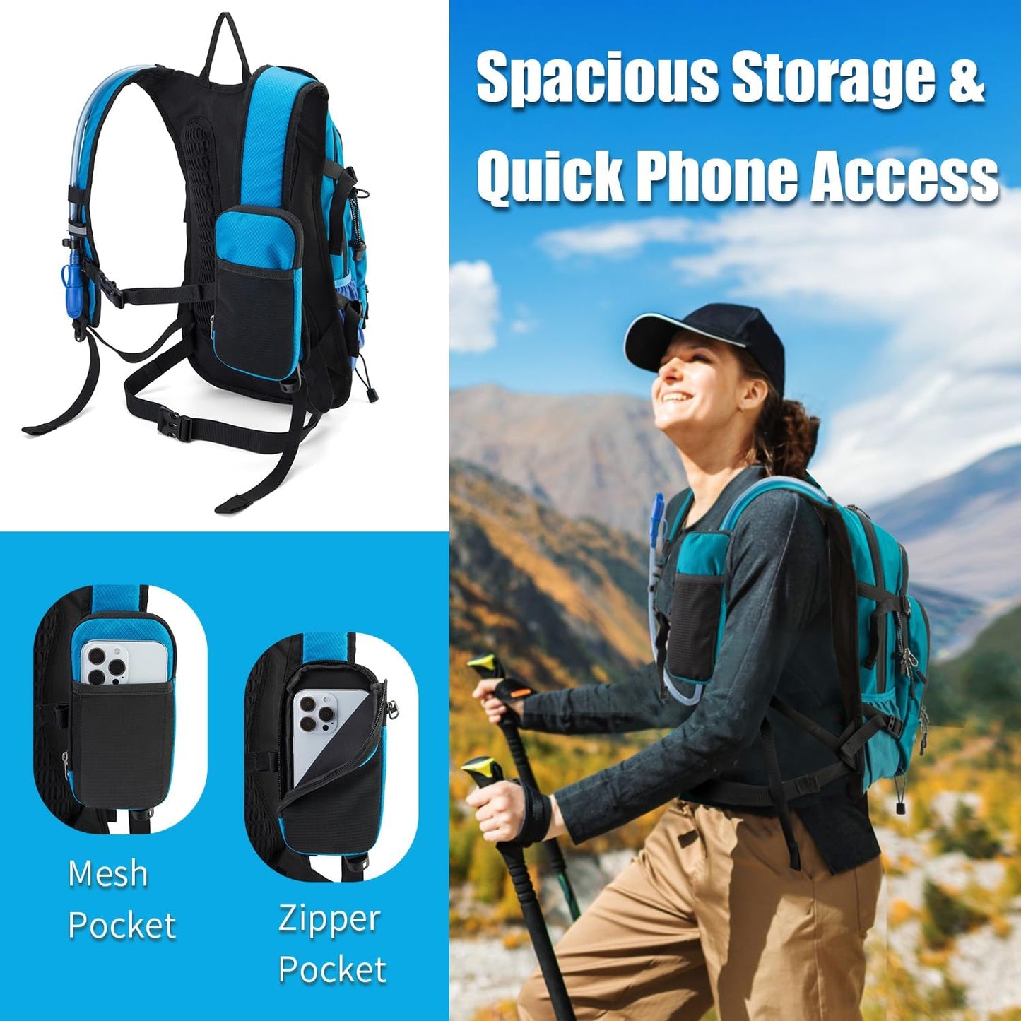 Hydration Backpack Pack with 2L Water Bladder 18L Hiking Backpack Women Men Lightweight Hydropack Insulated Daypack for Biking, Running, Festival