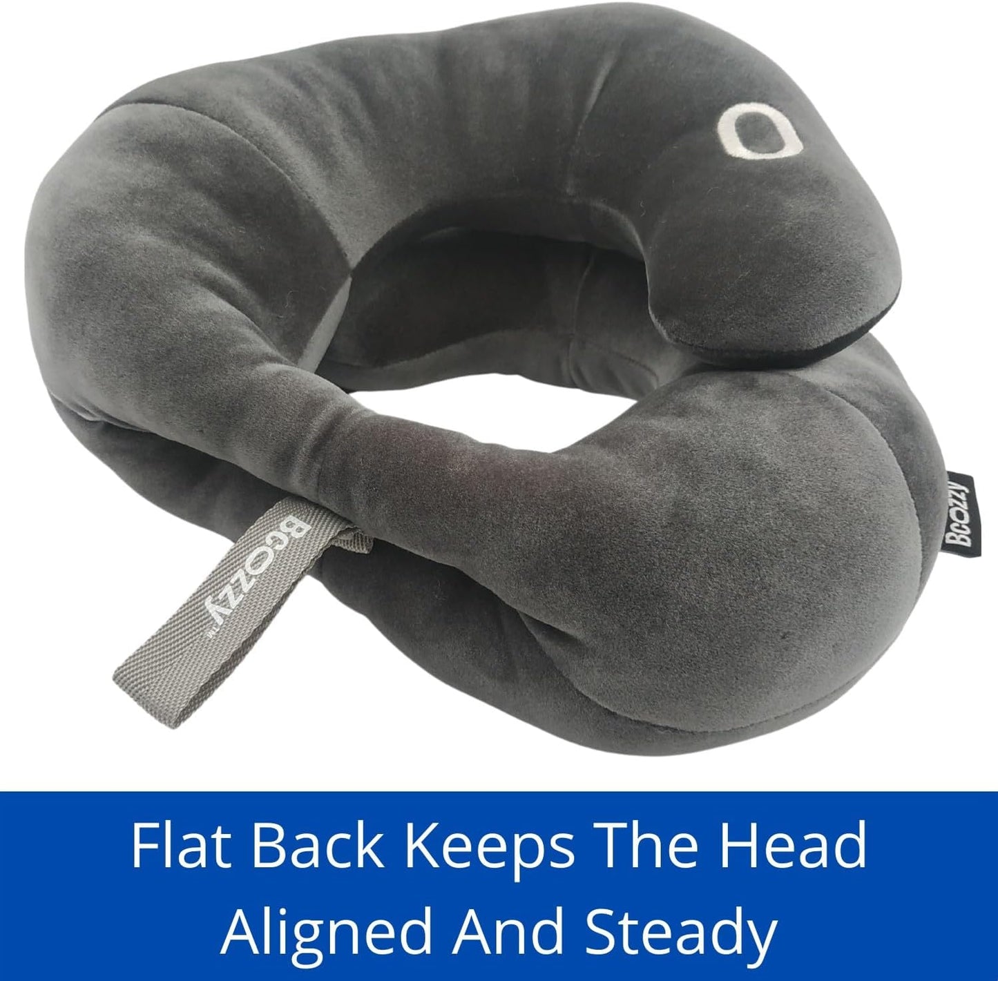 BCOZZY Flat Back Travel Neck Pillow – Patented Neck Pain Relief & Support for Head, Neck, and Chin. Ideal for Airplanes, Long Flights, Car Rides. Adjustable, Washable, with Carry Bag. Large, Navy