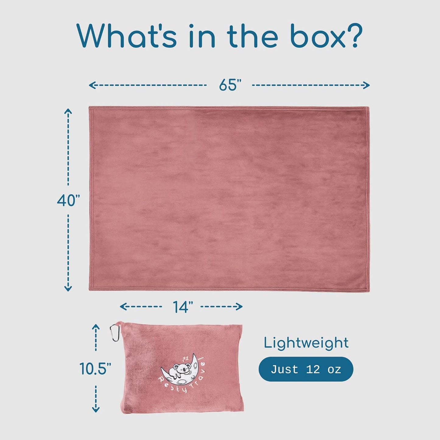 Resty 65"x40" Traveling Airplane Blanket, Pink – Lightweight, Velvety Soft Blanket That Becomes a Travel Pillow – Must-Have Comfort for Planes & Road Trips – Travel Essentials for Women & Men