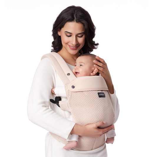 Momcozy Breathable Mesh Baby Carrier, Ergonomic and Lightweight Infant Carrier for 3-24 Months with Enhanced Lumbar Support, All Day Comfort for Hands-Free Parenting, Air Mesh-Pink