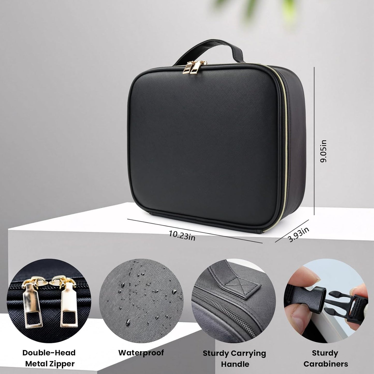 Travel Makeup Bag with LED Mirror and Light Travel Makeup Case Cosmetic Organizer Portable Cosmetic Brush Organizer Bag with Adjustable Dividers for Cosmetics Makeup Brushes Toiletry (Black)