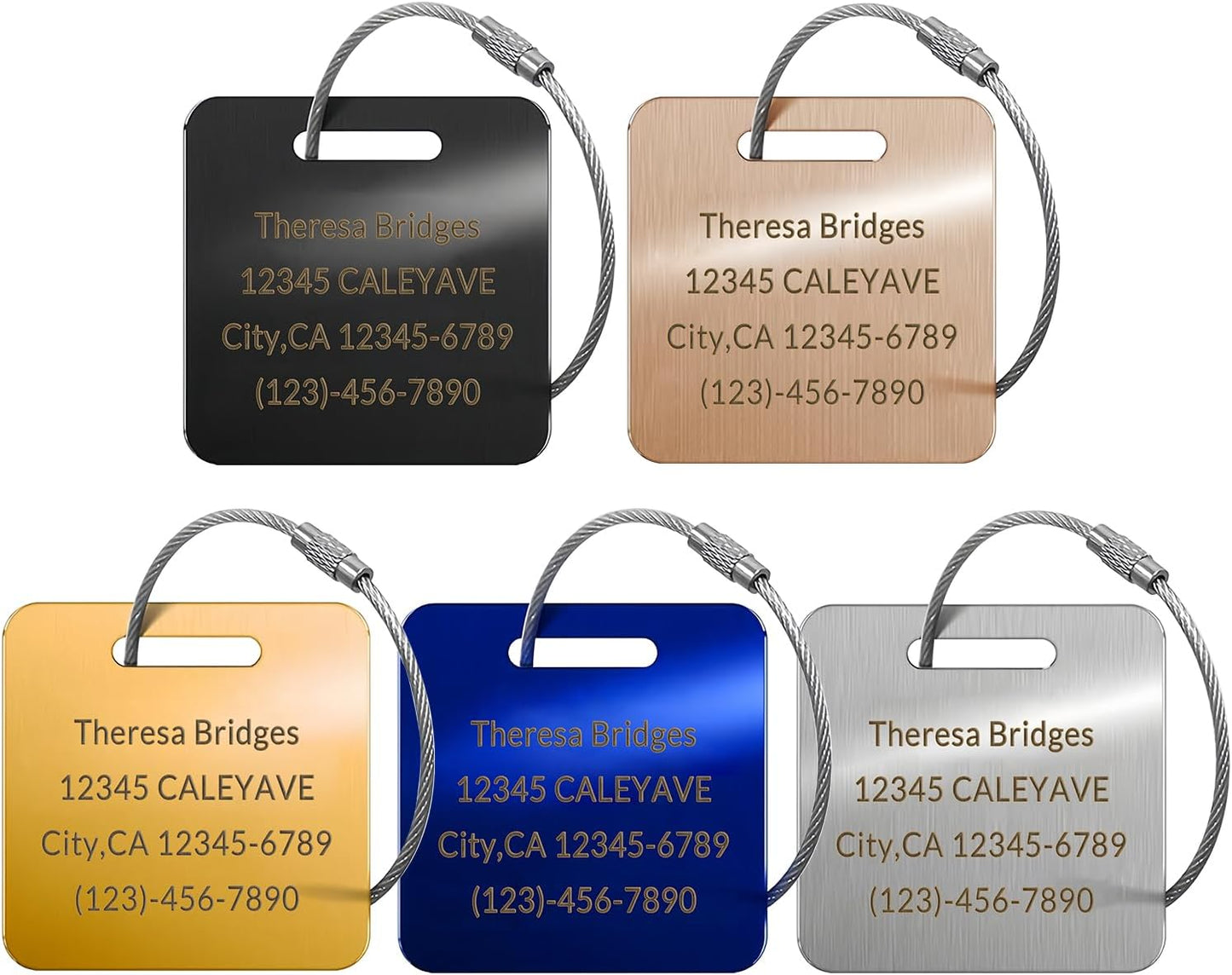 (5Pack Made in USA) Custom Personalized Luggage Tags-Customized Unique tag for Suitcase Backpack Travel,Bags (Golden (2 × 2))