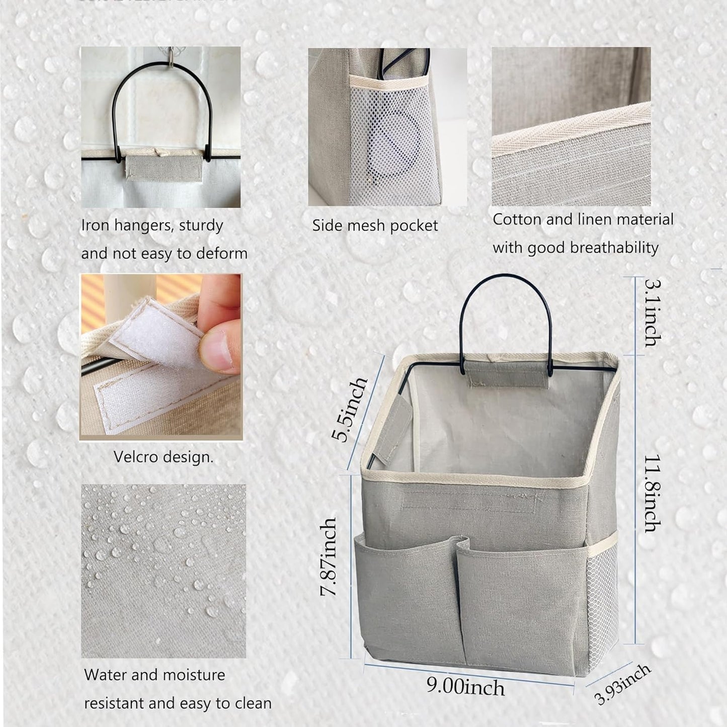 2 Pack Wall Hanging Storage Bag,Wall Hanging Organizer with Pockets, Hanging storage basket for Dormitory Bathroom Bedroom (Grey-upgraded)