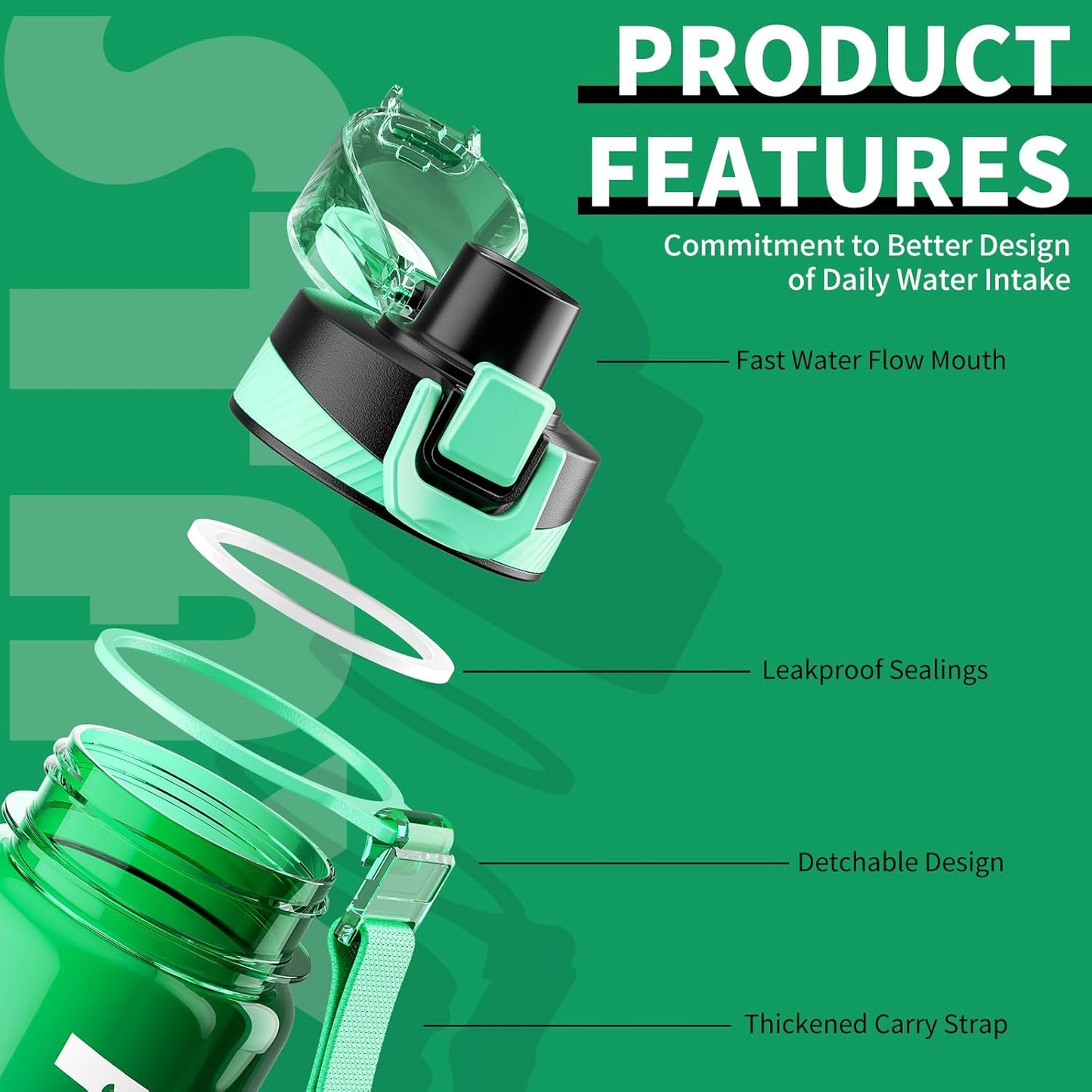 Water Bottle, 32 oz Motivational Water Bottles with Time Marker-Tritan & BPA Free, Sports Water Bottle with Time to Drink & Strap, Wide Mouth, Leakproof -Gift for Christmas Gym Fitness & Outdoor