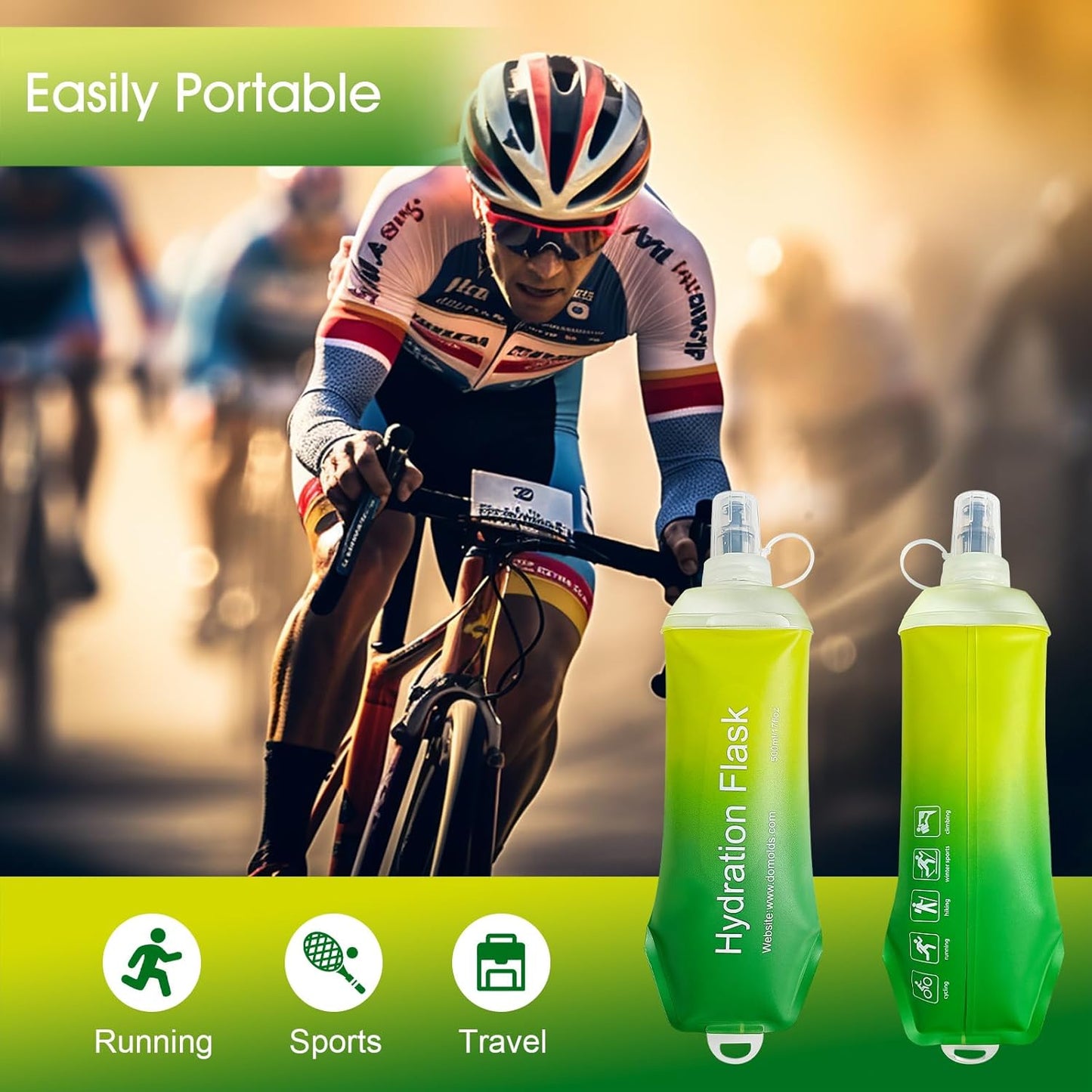 AXEN Soft Flask TPU Foldable Running Hydration Flask, Soft Collapsible Water Bottle for Hydration Pack Cycling Marathon Running Hiking