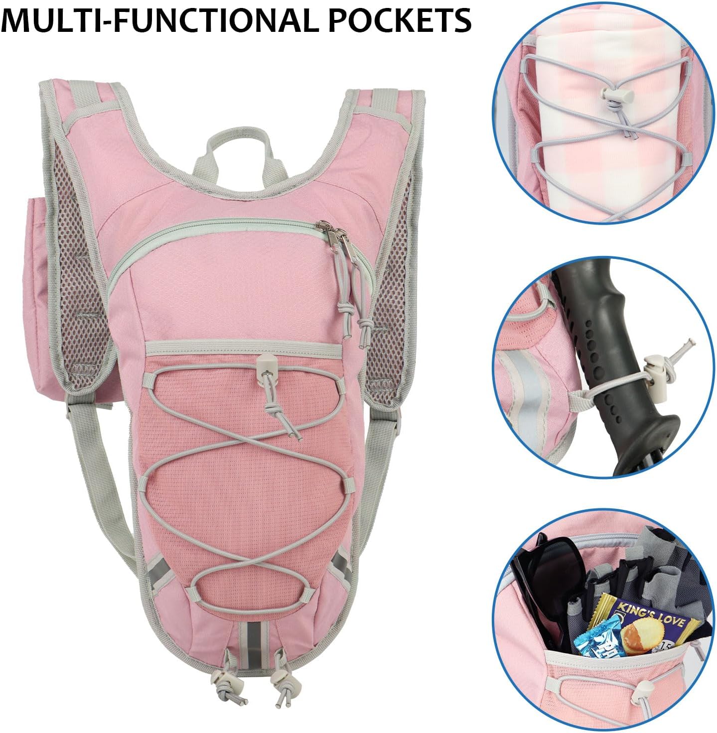 Lightweight Hydration Backpack 2L Water Bladder Pack for Running, Cycling, Hiking – Anti-Theft Water Backpack with Phone Holder, Trekking Pole Holder & Reflective Strips for Men & Women