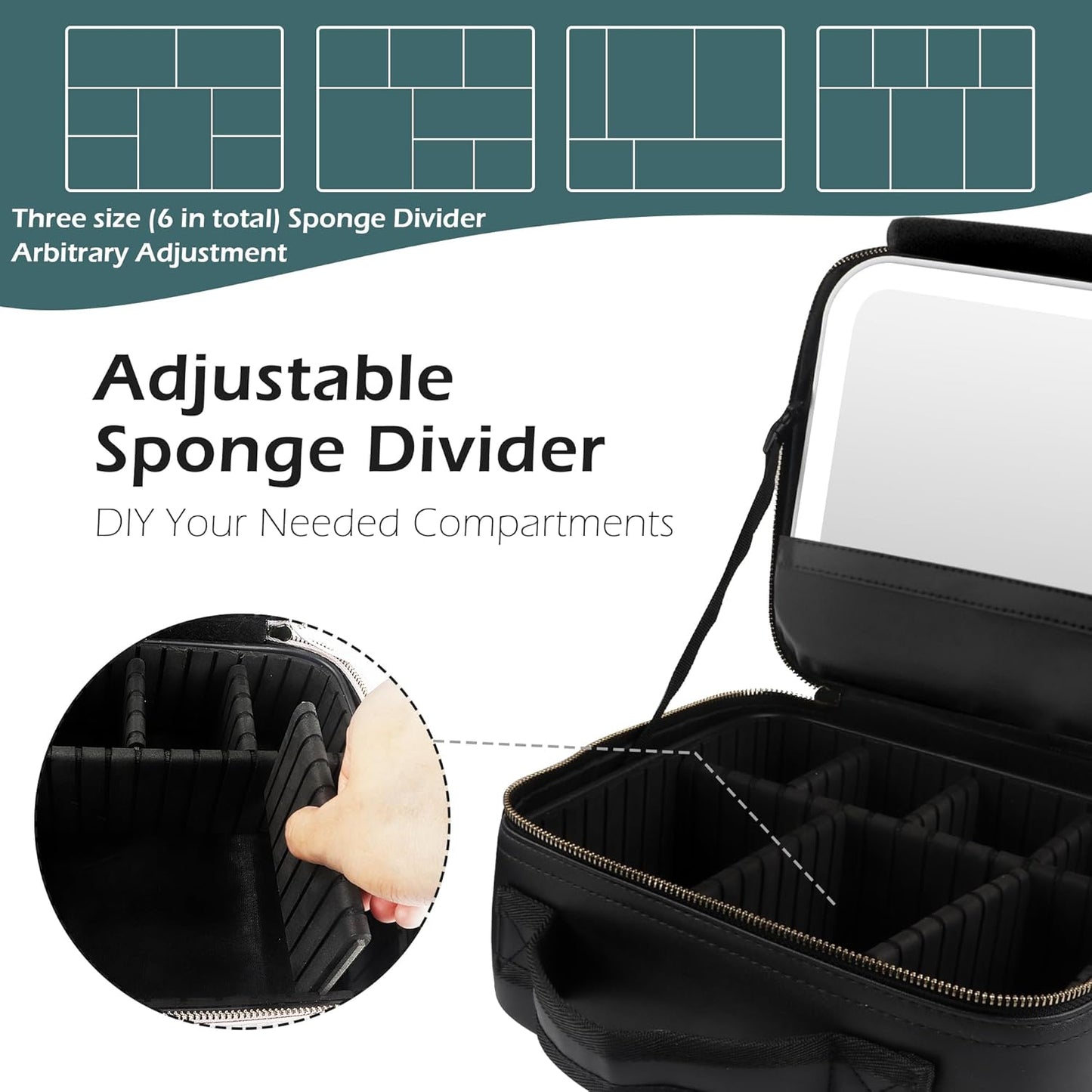 MOMIRA Travel Makeup Bag Cosmetic Bag Makeup Organizer Bag with Lighted Mirror, Adjustable Brightness in 3 Color Scenarios, Waterproof Makeup Train Case, Gift for Women - Woven black