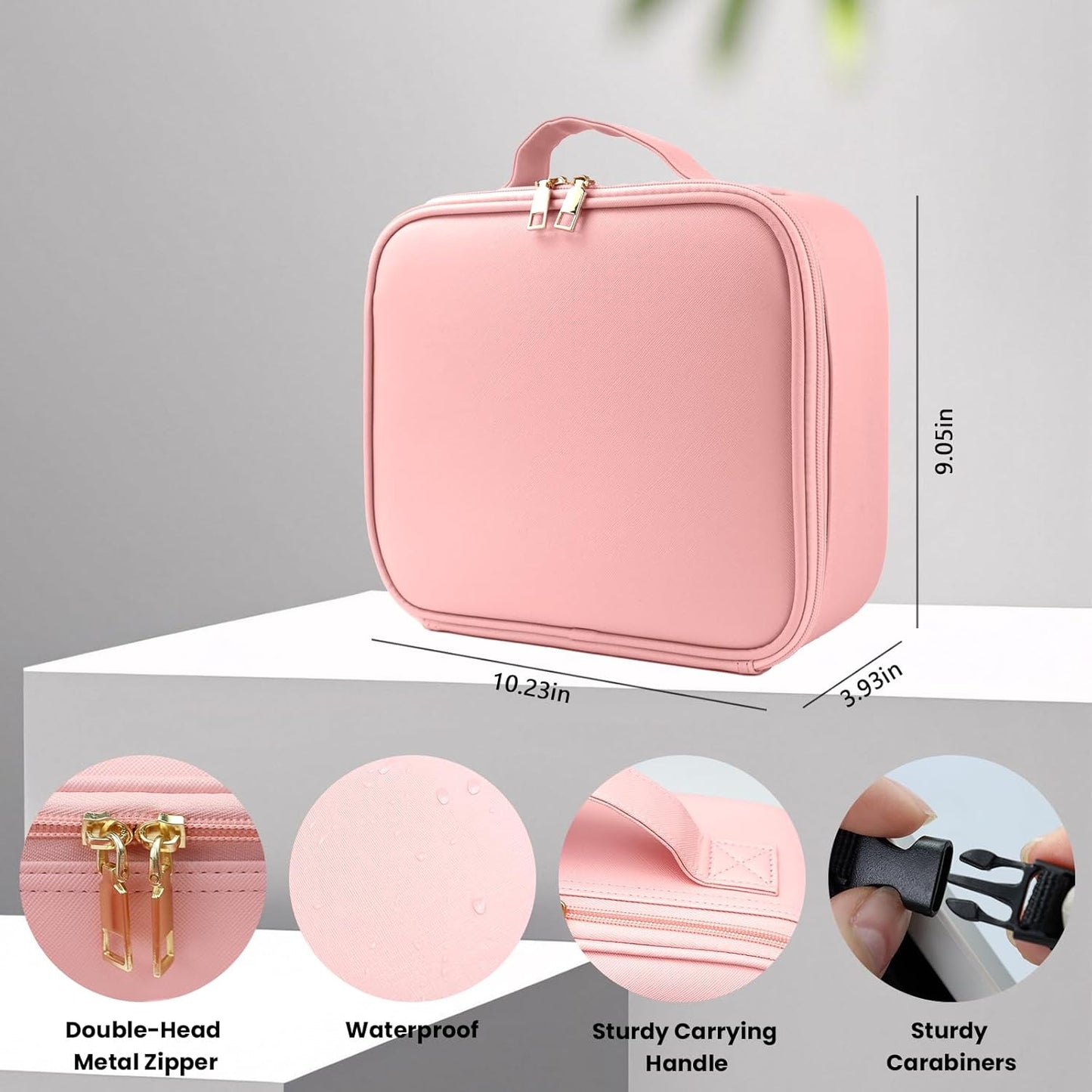 Travel Makeup Bag with LED Mirror Makeup Case with Light Up Mirror Portable Cosmetic Brush Organizer Bag with Adjustable Dividers for Cosmetics Makeup Brushes Toiletry (Pink)