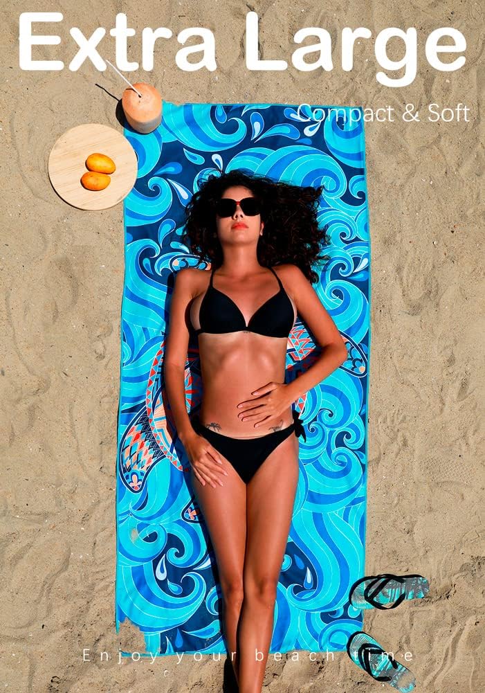 6 Pack Microfiber Lightweight Beach Towel Sand Free Quick Dry Absorbent Thin Compact Towels for Swimming Pool Camping Beach Accessories Large Easy Pack Travel Things for Vacation Essentials Gift