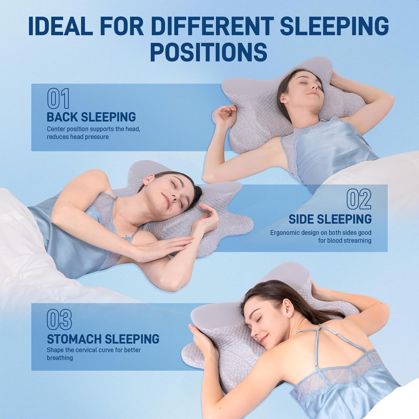 Cervical Neck Pillow - Memory Foam Pillow for Pain Relief Sleeping, Ergonomic Neck Support Contour Pillows for Side Back Stomach Sleepers,Orthopedic Breathable Pillowcase, Grey