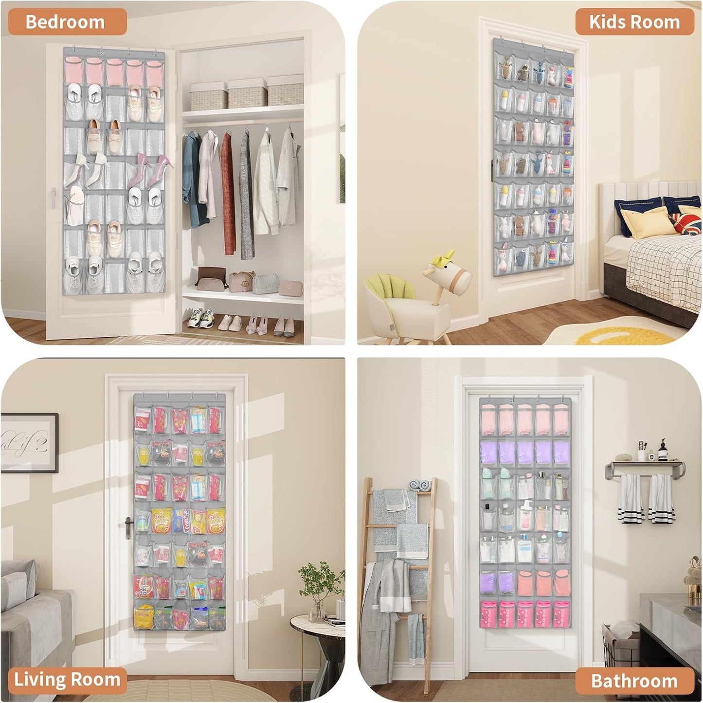 FENTEC 35 Large Pockets Over The Door Shoe Organizer, Mesh Hanging Shoe Organizer Shoe Rack for Closet Mesh Closet Shoe Holder, Over Door Organizer, Shoe Organizer for Wall, Grey, 1 Pack