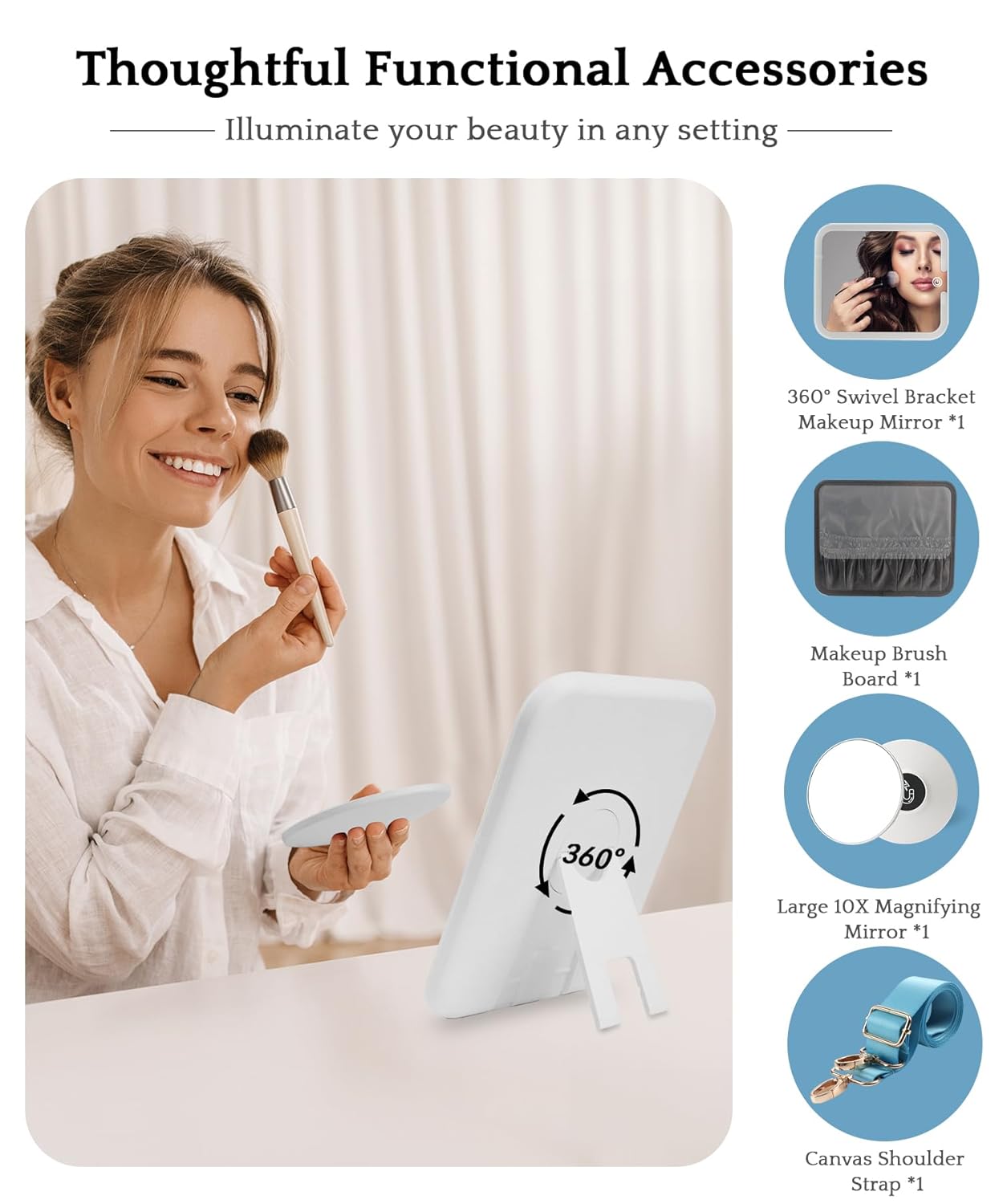 MOMIRA Travel Makeup Bag Cosmetic Bag with Lighted Mirror, Adjustable Brightness in 3 Color Scenarios/Detachable makeup mirror, All-round Upgrade, Waterproof, Gift for Women -Azure Blue