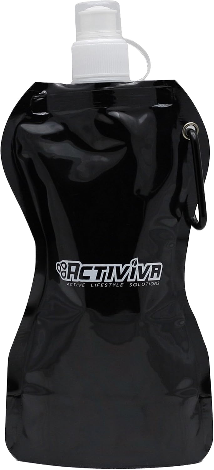 Collapsible Reusable Water Bottle with Carabiner Clip by Activiva - Light Weight Leak Proof Foldable Drinking Water Bottle - Non-Toxic BPA Free - 16.9 oz - 4 Pack