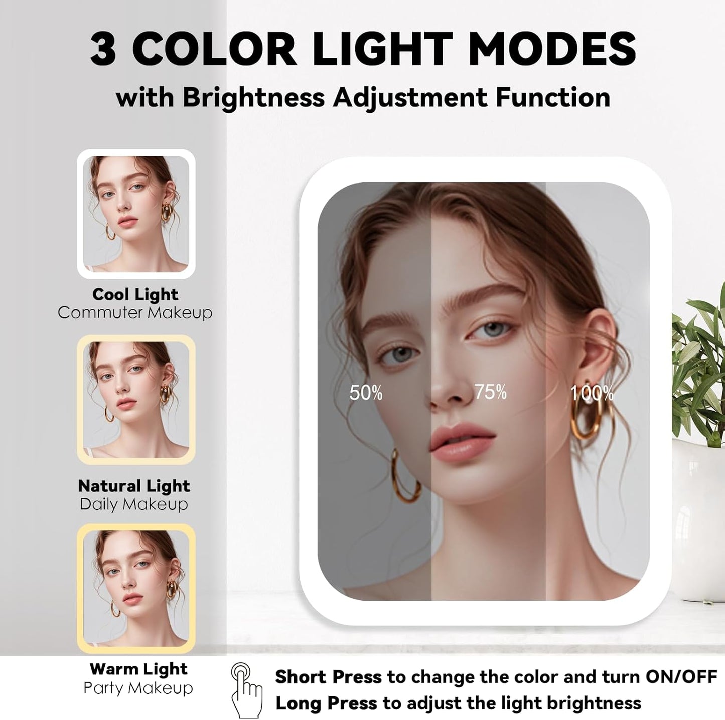 Travel Makeup Bag with LED Mirror and 10x magnifying glass with 3 Lighted Settings, Adjustable Dividers and Makeup Brush Storage Bag Blue