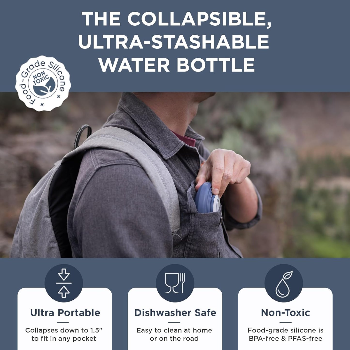 HYDAWAY 25oz Collapsible Water Bottle - BPA-Free, Leakproof, Lightweight, and Space-Saving - Perfect for Hiking, Travel, and All-Day Hydration