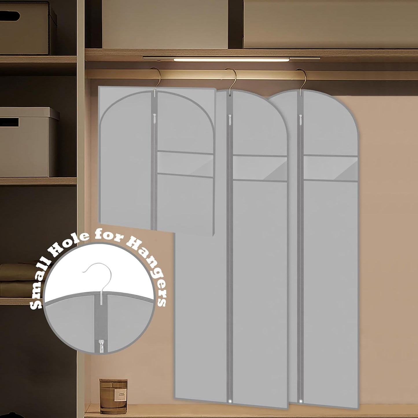 Dress Bags for Gowns Long, 65'' Garment Bags for Hanging Clothes, Suit Bag Cover for Storage and Travel, 2 Pack (Grey)