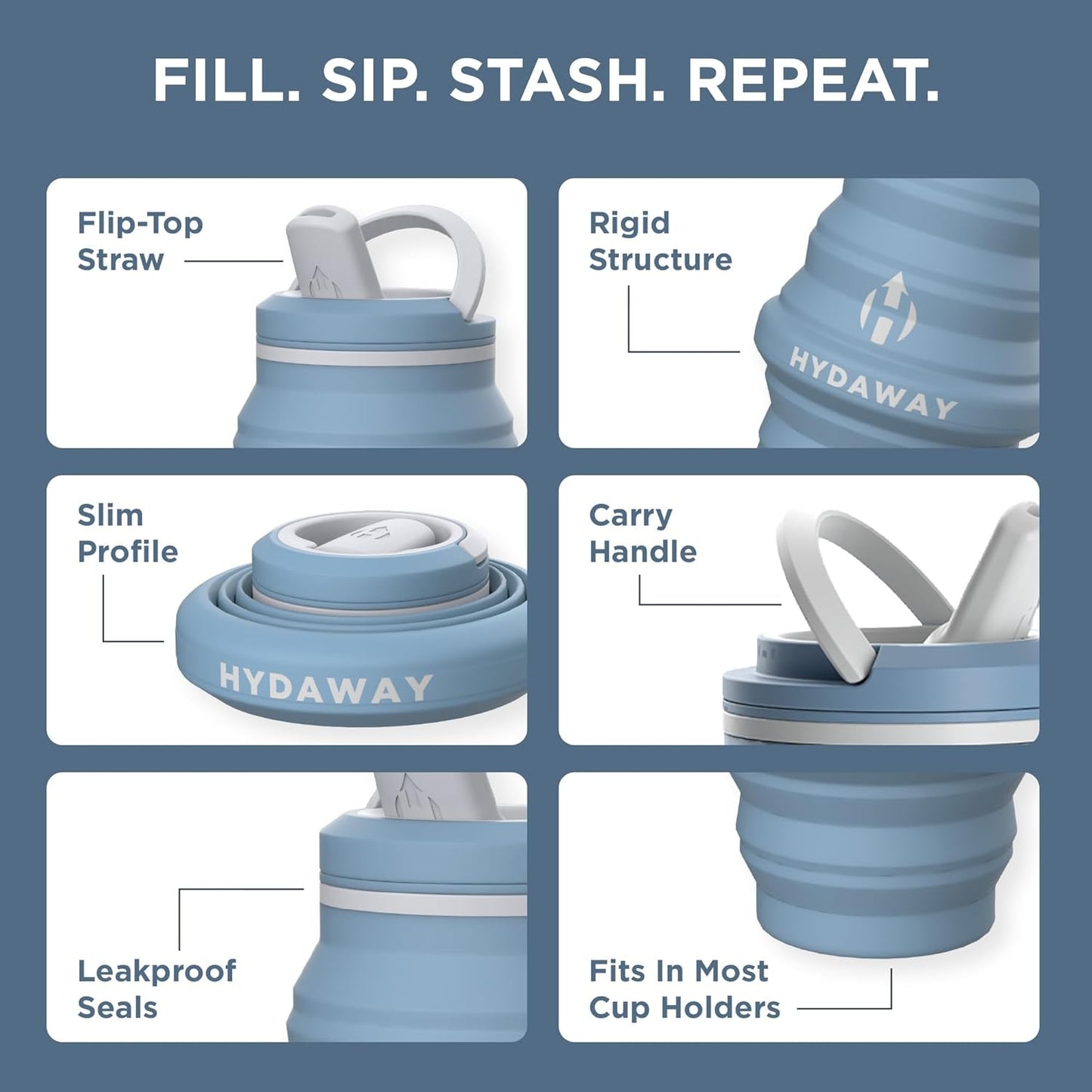 HYDAWAY 17oz Collapsible Water Bottle - BPA-Free, Leakproof, Lightweight, and Space-Saving - Perfect for Travel, Hiking, and Everyday Hydration