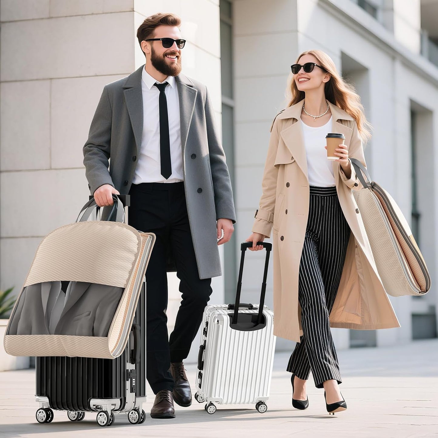 DIMJ 4 Pack 43" Compression Garment Bags for Hanging Clothes With Carry Handles and Window, Space Saving Washable Suit Bag for Dress, Clothes, Coats, Down Jacket, Closet Storage, Moving, Travel