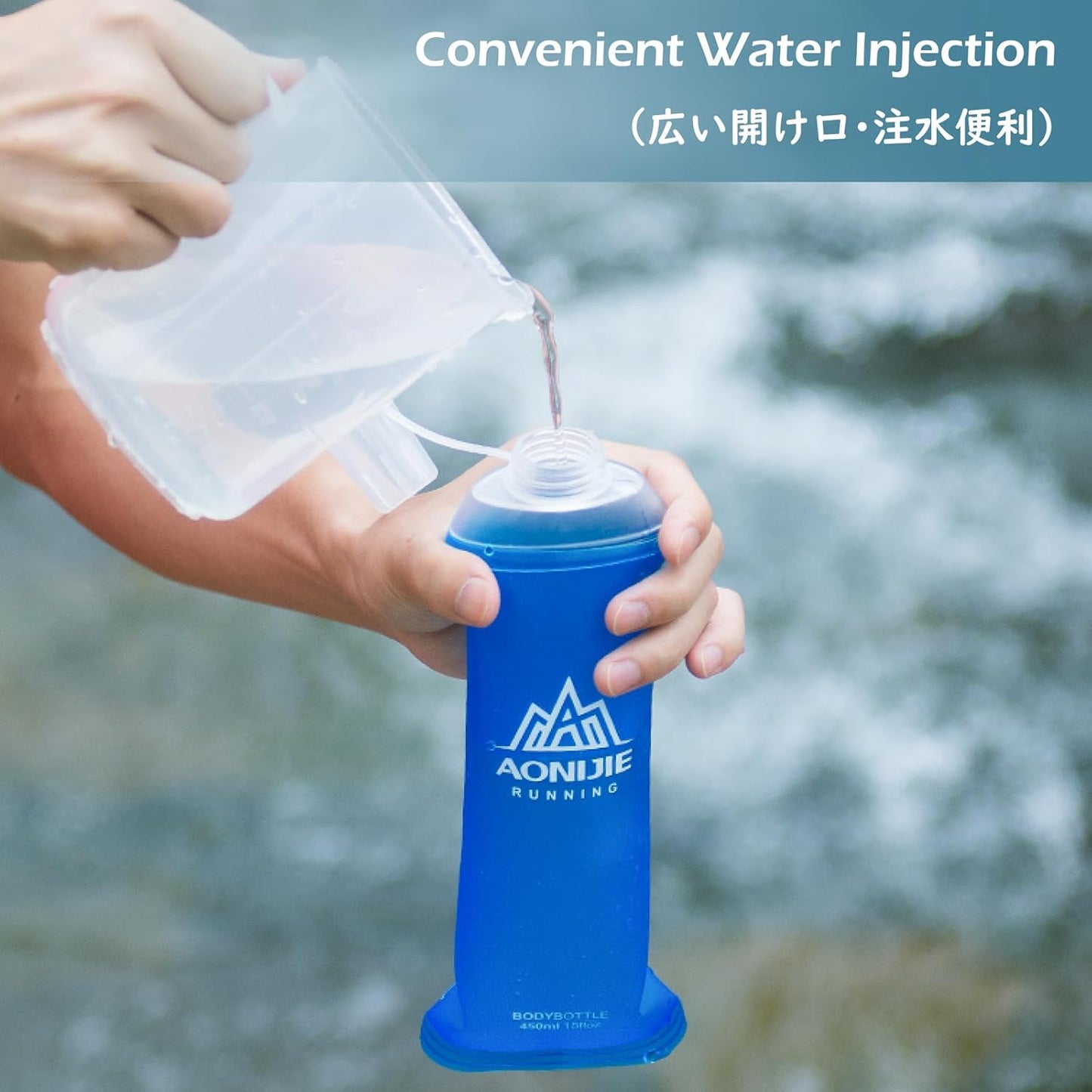 TRIWONDER TPU Soft Folding Water Bottles BPA-Free Collapsible Flask for Hydration Pack - Ideal for Running Hiking Cycling Climbing (450ml/15.22oz - Pack of 2)