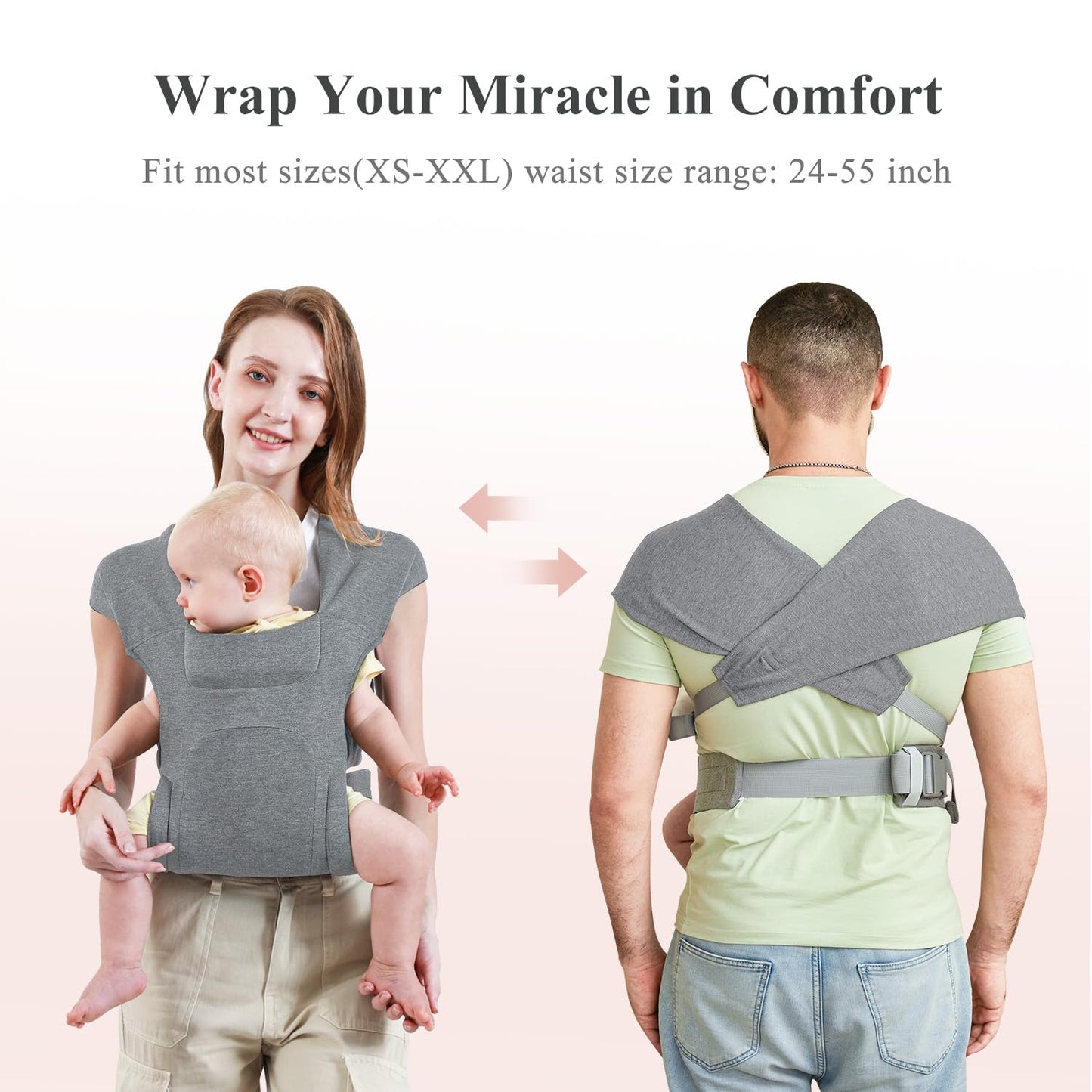 Newborn Carrier, Cozy Baby Carrier, Ergonomic Cross-Back Wrap, Hands-Free with Supportive Comfort, Light Grey