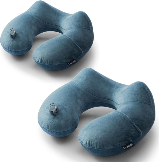 2Pack Inflatable Travel Neck Pillow for Airplane Sleeping, Adjustable Blow Up Neck Support Air Pillow Traveling on Plane Long Flights Washable