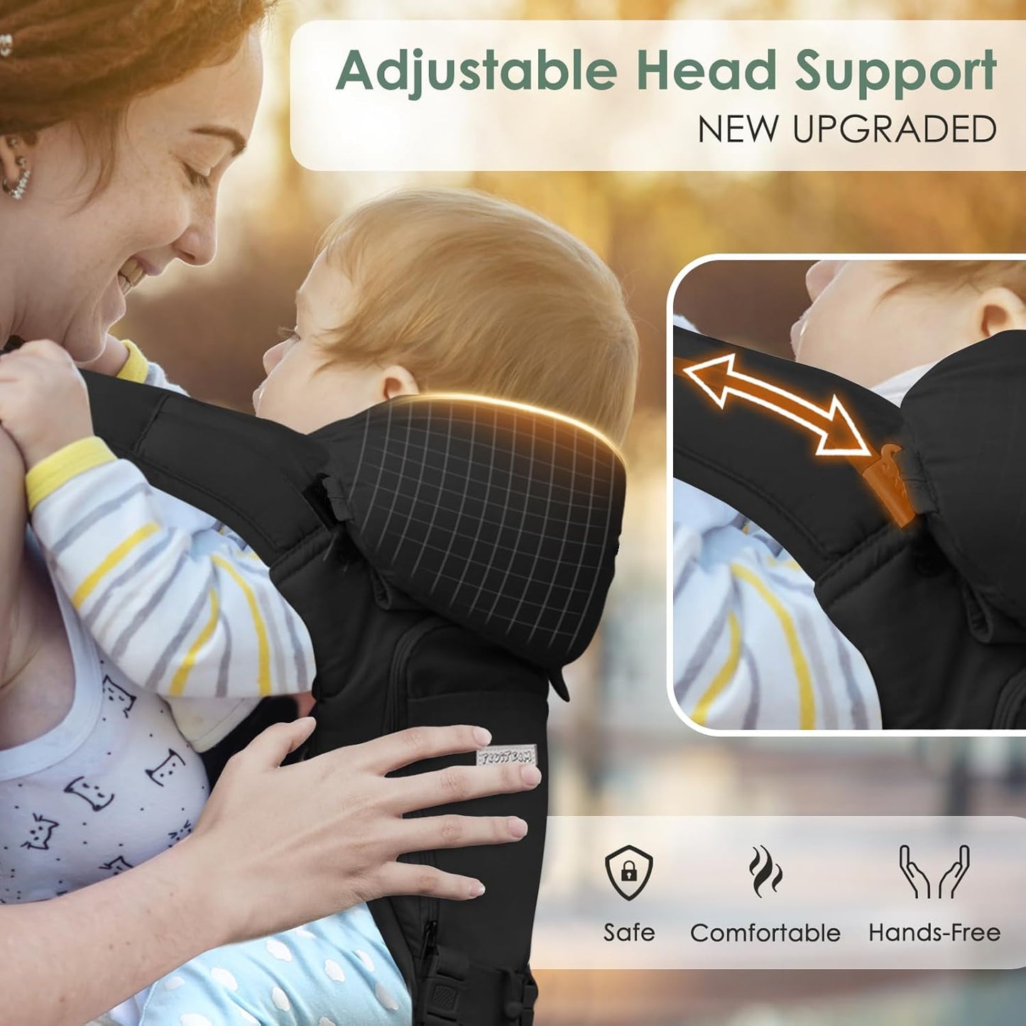 FRUITEAM Baby Carrier Newborn to Toddler 6 in 1 Hip Waist Stool with Head and Lumbar Support, Safety - Certified Hip Seat Carrier, Adjustable & Removable Baby Carrier for All Seasons, Black
