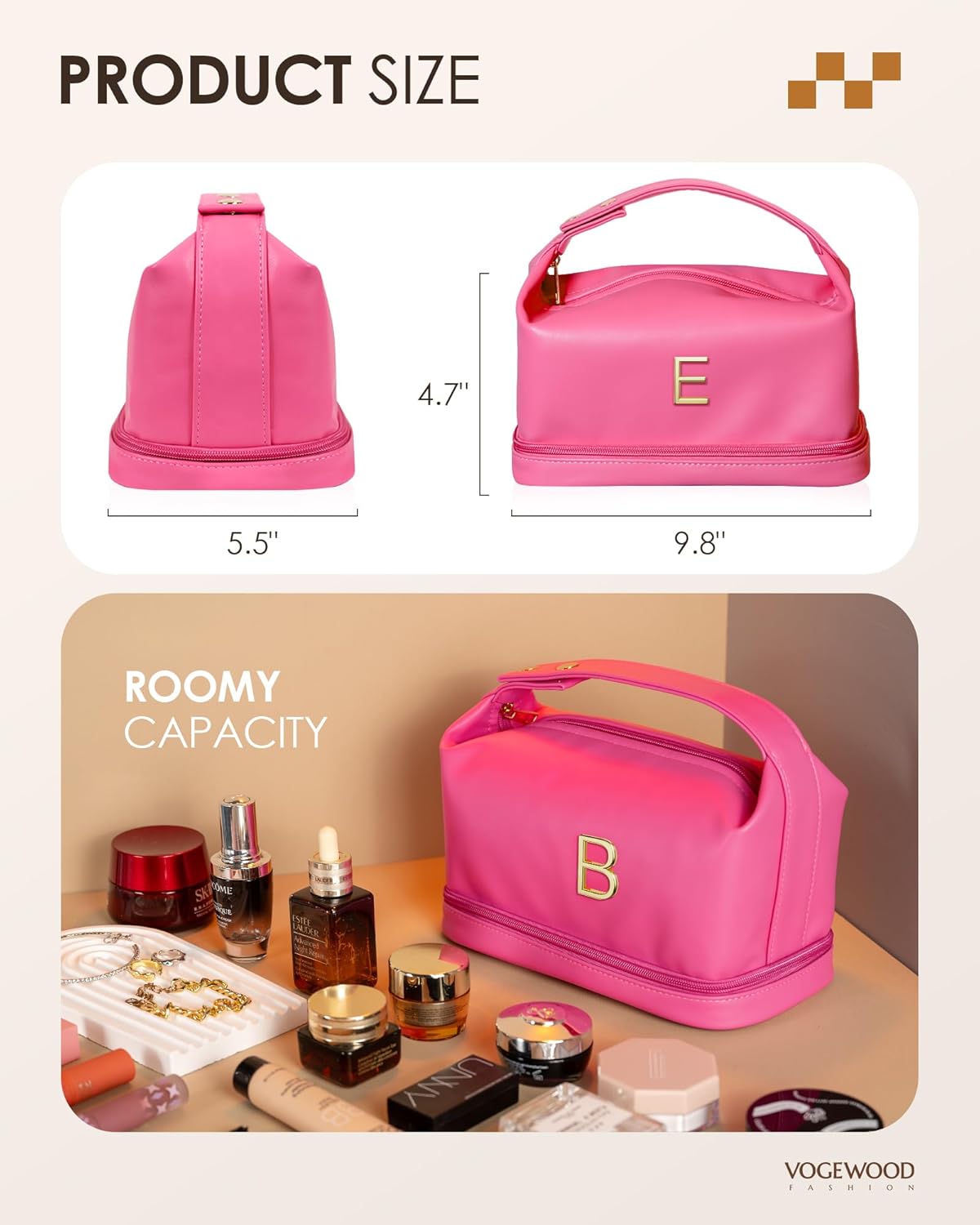 Bridesmaid Proposal Gifts Ideas, Travel Makeup Bag with Handle, Initial Cute Gifts for Women Cosmetic Bag with Makeup Brush Organizer, Cute Cosmetic Pouch for Women, Gifts for Friends Female