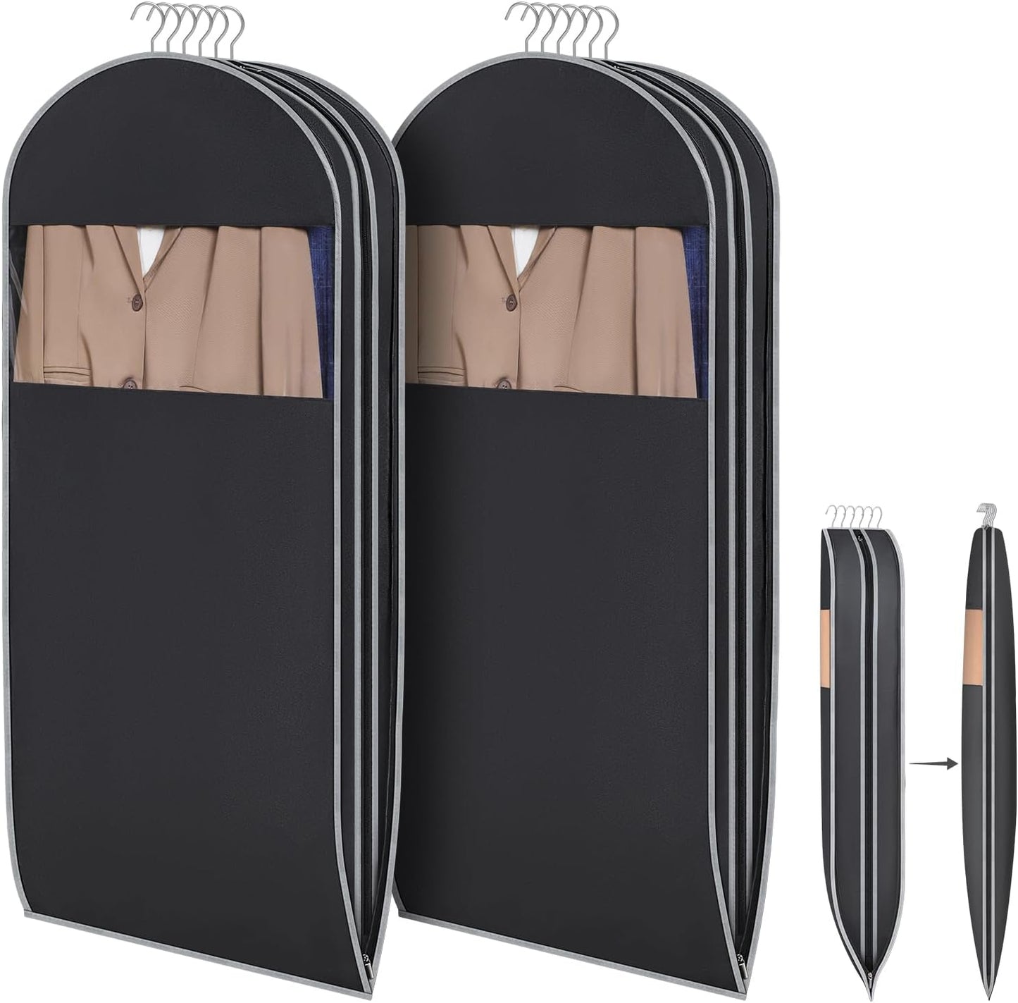 KEEGH Space Saving Hanging Garment Bag with Self Compression Zipper, 50 Inch Garment Bags for Hanging Clothes with Clear Window, Suit Bags for Closet Storage (2 Pack)